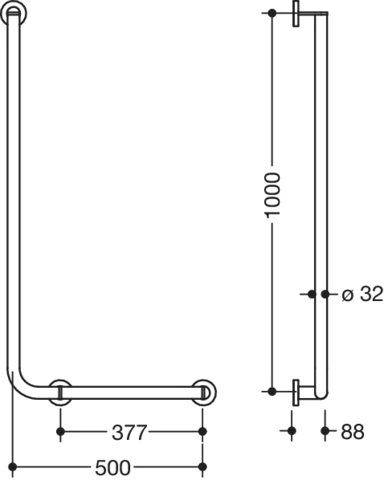 Winkelgriff des Systems 900, Edelstahl, PVD, waagerechte Länge 500 mm, senkrechte Länge 1000 mm, D: 32 mm, Ausführung rechts, in Farbe CK (messing glänzend) Winkelgriff des Systems 900, Edelstahl, PVD, waagerechte Länge 500 mm, senkrechte Länge 1000 mm, D: 32 mm, Ausführung rechts, in Farbe CK (messing glänzend)