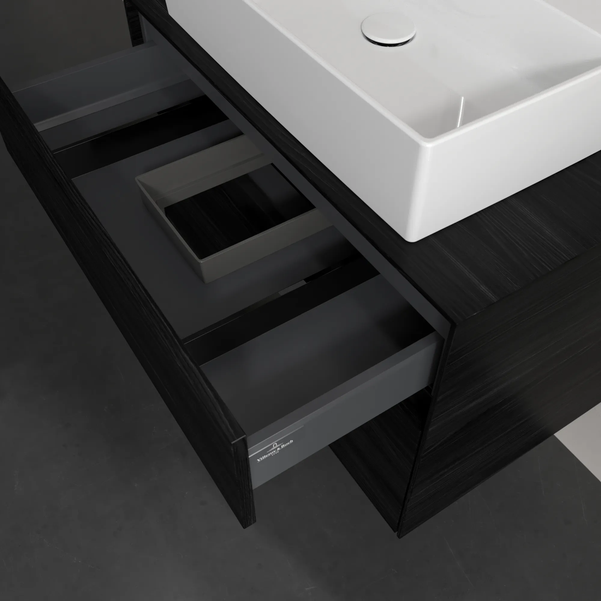 Villeroy & Boch Waschbeckenunterschrank Collaro C124B0, Eckig Black Oak, 800x548x500mm, mit Beleuchtung und SoftClosing