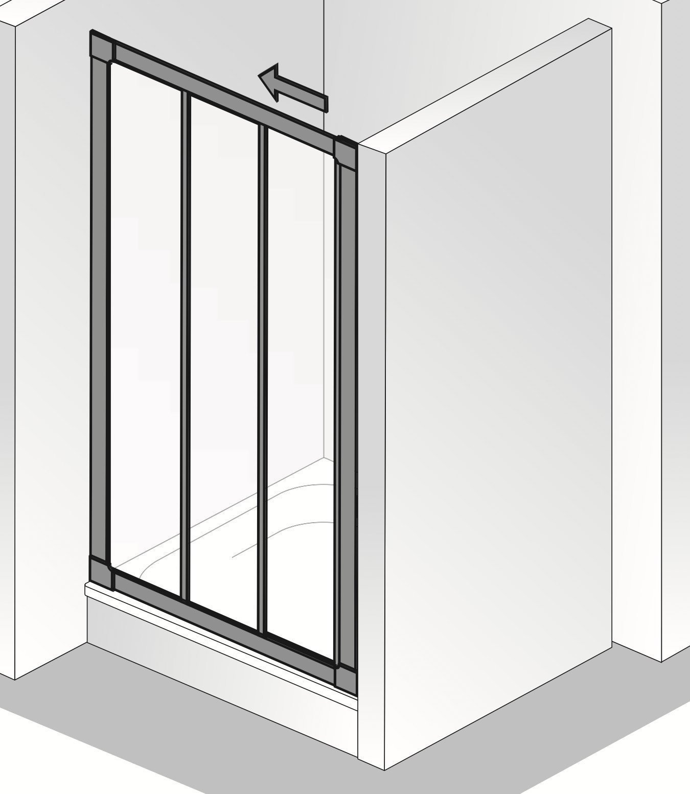 HSK gerahmte Duschtür 3-teilig „Prima“ 75 × 175 cm Profile Alu Silber-matt HSK gerahmte Duschtür 3-teilig „Prima“ 75 × 175 cm Profile Alu Silber-matt