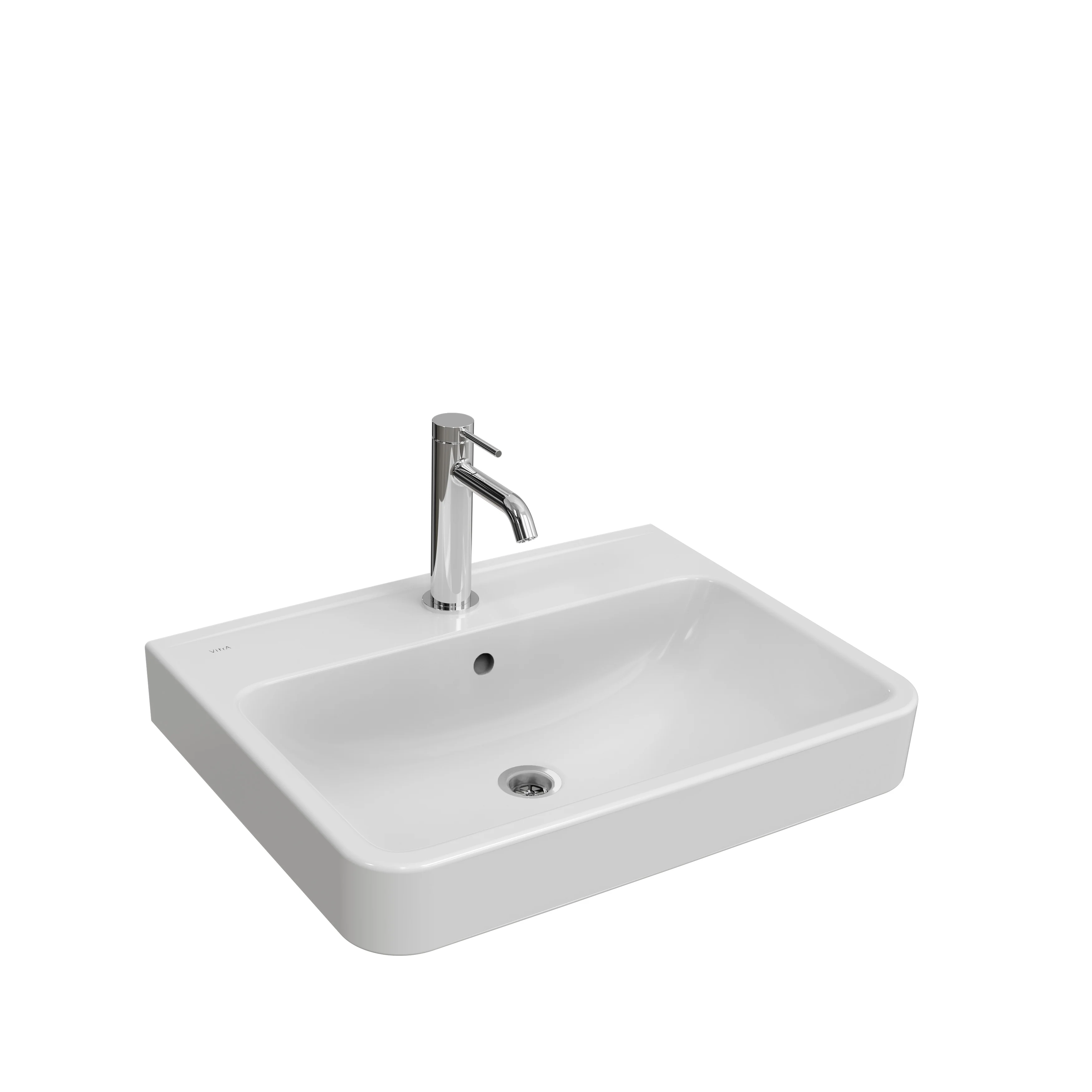 New Integra Round Waschtisch unterbaufähig mit Hahnloch mittig 60 x 47 x 17 cm (BxTxH) Weiß Hochglanz