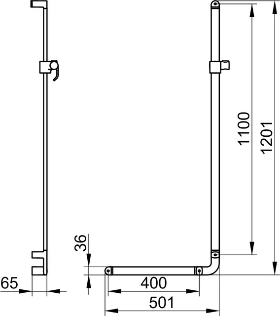 KEUCO Winkelgriff „Elegance“ 501 × 1201 mm Ausführung links, in Verchromt KEUCO Winkelgriff „Elegance“ 501 × 1201 mm Ausführung links, in Verchromt