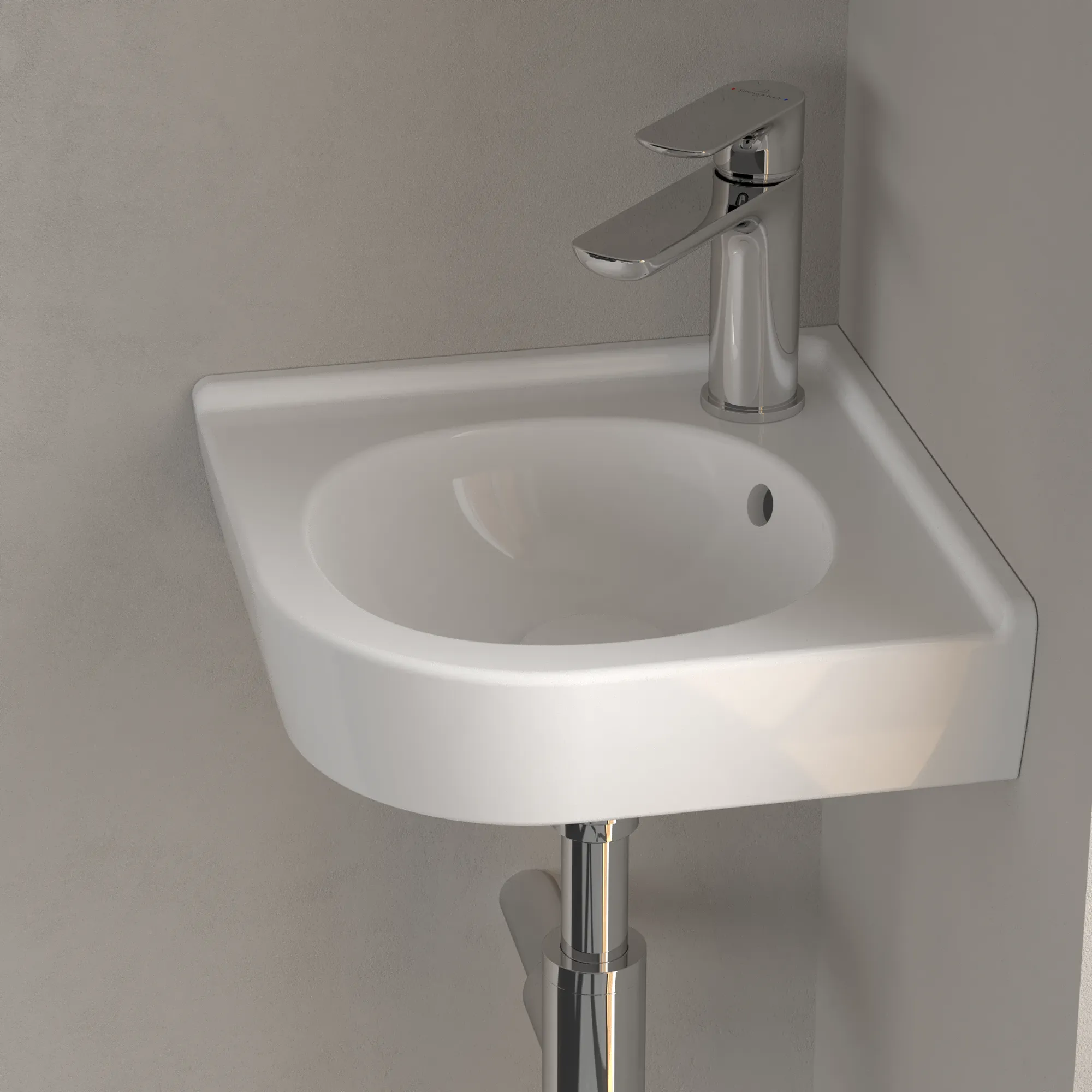 Villeroy & Boch Eck-Handwaschbecken „O.novo“ 400 × 320 × 145 mm, für Becken mittig, mit Hahnlochbohrung, Hahnlochposition mittig in Weiß Alpin Villeroy & Boch Eck-Handwaschbecken „O.novo“ 400 × 320 × 145 mm, für Becken mittig, mit Hahnlochbohrung, Hahnlochposition mittig in Weiß Alpin