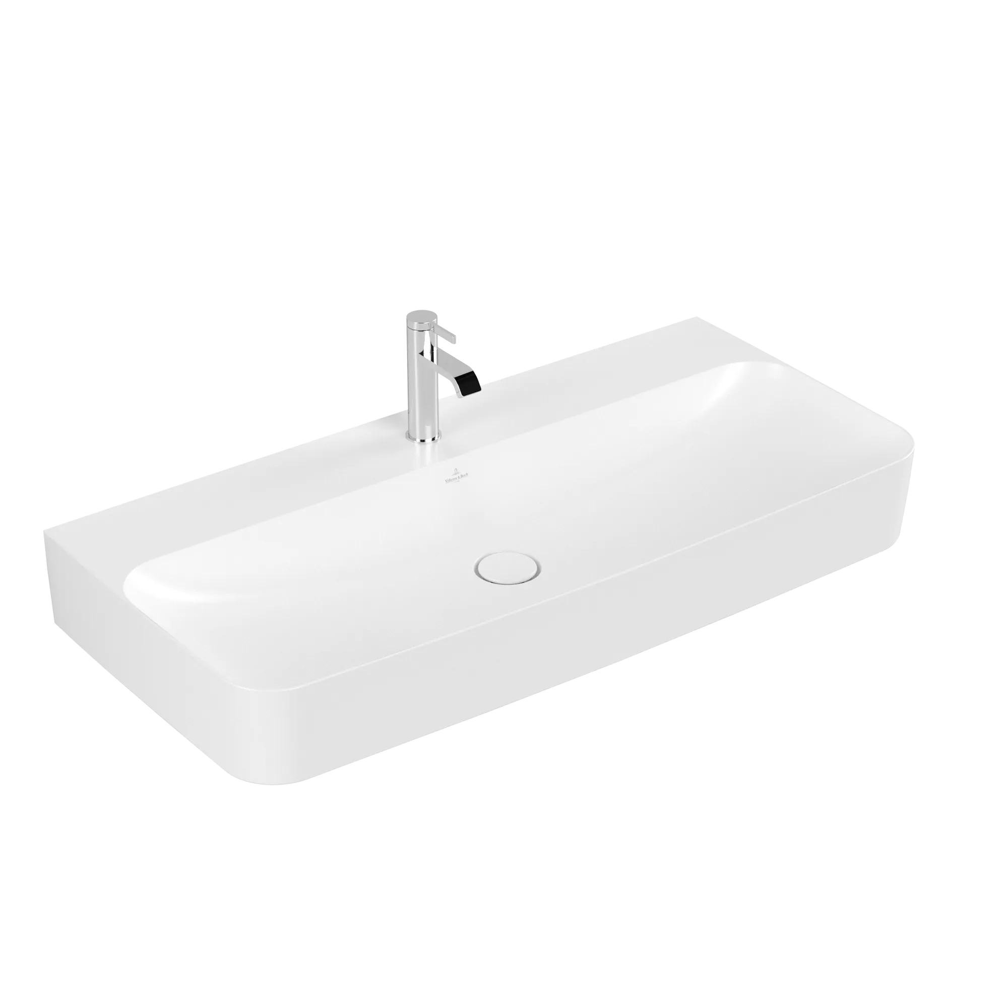 Villeroy & Boch Wandwaschtisch aus TitanCeram „Finion“ 1000 × 470 × 165 mm, mit Hahnlochbohrung, Hahnlochposition mittig in Stone White, mit