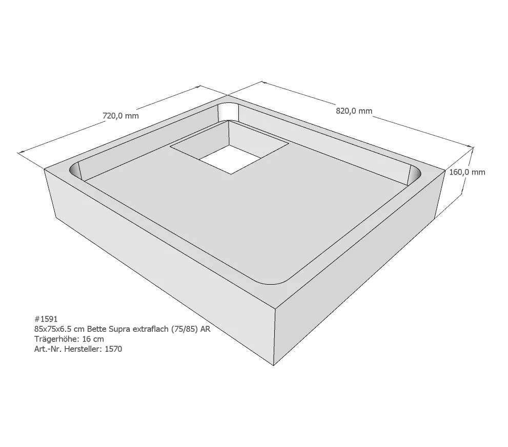 Duschwannenträger für Bette Supra (extraflach) 85 × 75 × 6,5 cm Breite: 75 cm / Länge: 85 cm