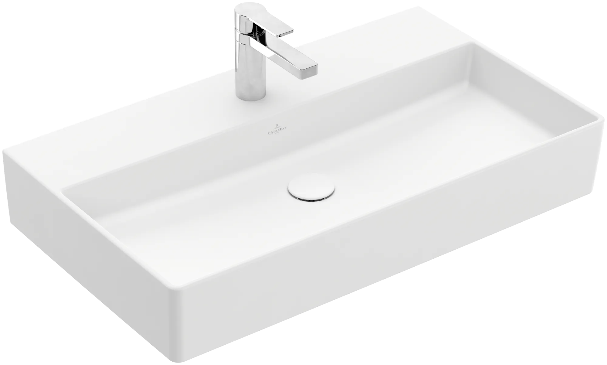Villeroy & Boch Wandwaschtisch aus TitanCeram „Memento 2.0“ 800 × 470 × 140 mm, mit Hahnlochbohrung, Hahnlochposition mittig in Stone White
