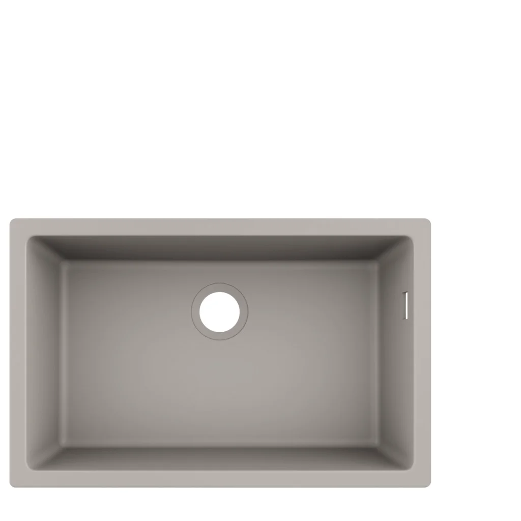 Hansgrohe S51 Unterbauspüle 660 mm, Betongrau, SilicaTec, 80 cm Unterschrank, seitlicher Überlauf rechts