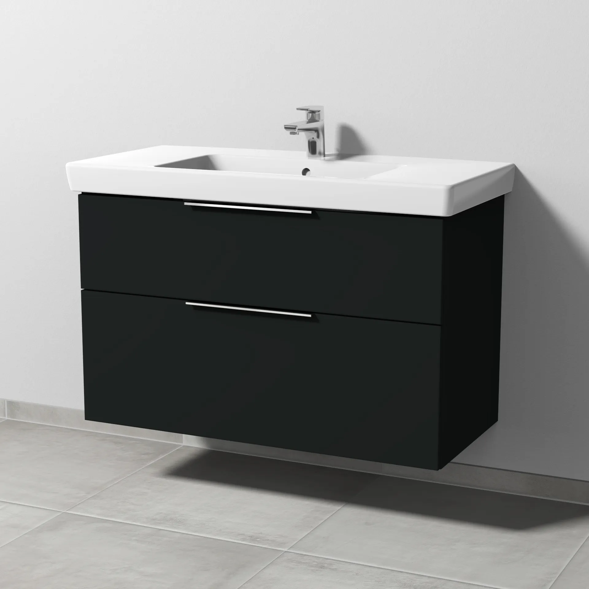 Sanipa Waschtischunterschrank „3way“ passend zu Keramik-Waschtische Subway 2.0 von Villeroy & Boch 950 × 593 × 447 mm in Vulkan (matt), Becken mittig