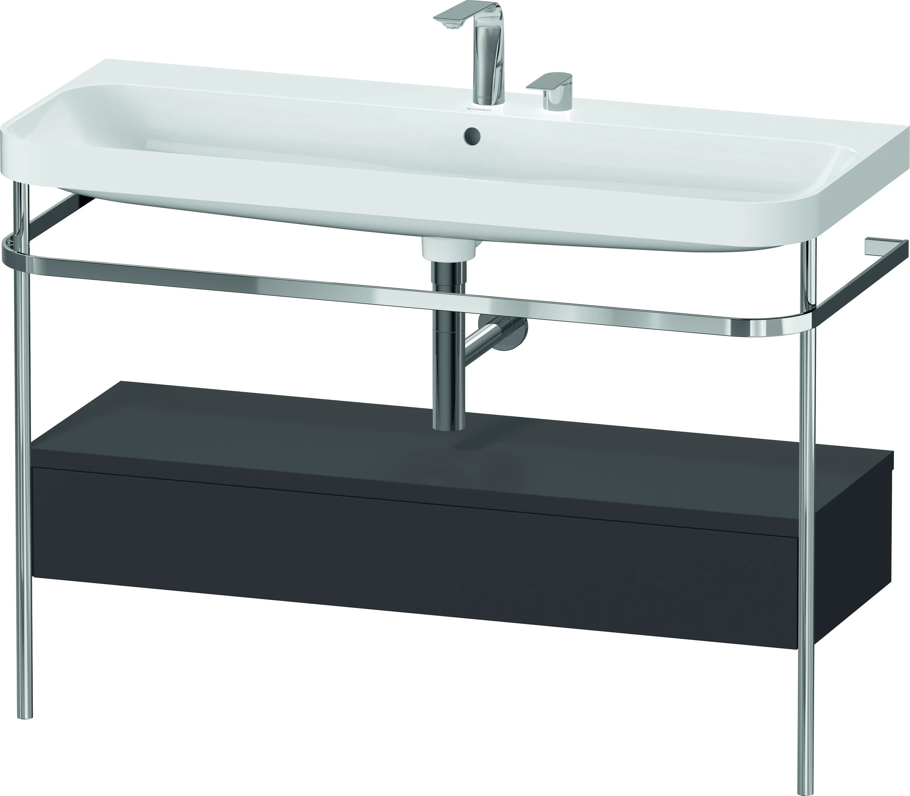 Duravit Waschtischunterschrank c-shaped Set mit Metallkonsole und Schubkasten „Happy D.2 Plus“ 117,5 × 85 × 49 cm Graphit Supermatt
