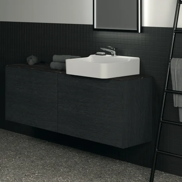 Waschtischplatte Conca, aus Keramik, 1587x373x6mm, Marmor Noir Desir