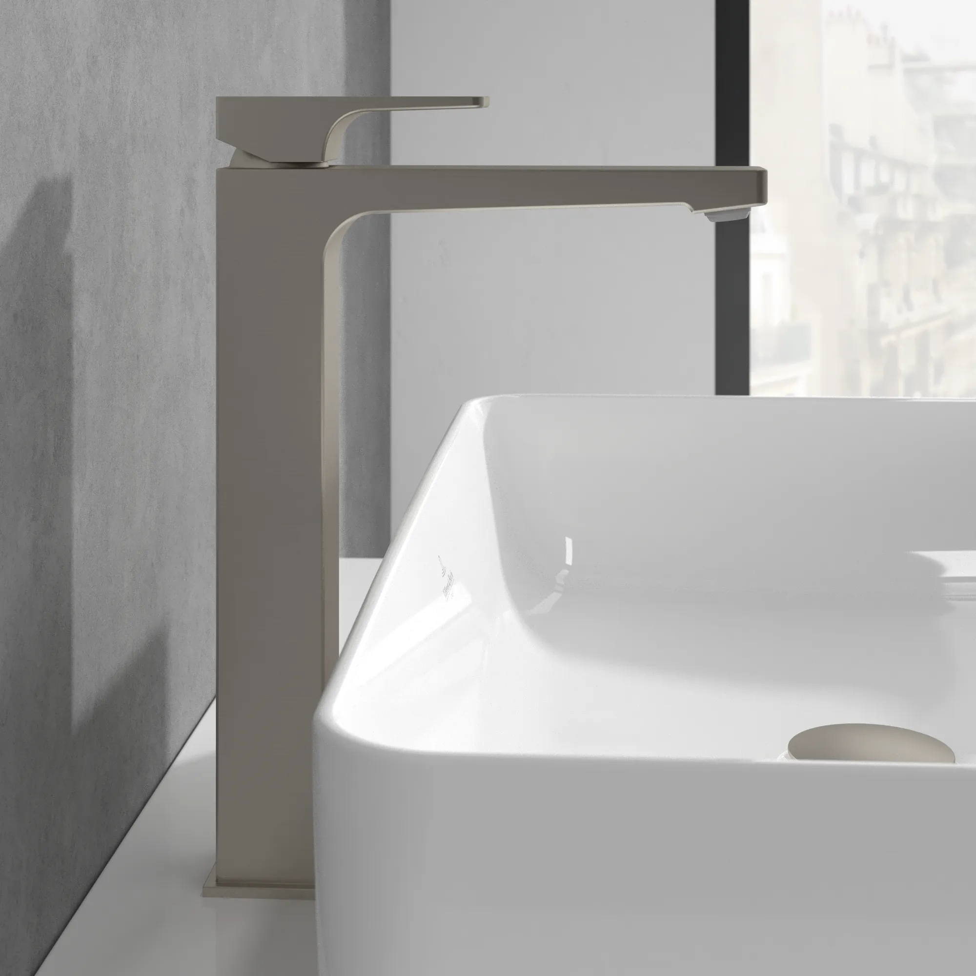 Villeroy & Boch Architectura Square Einhebel-Waschtischarmatur erhöhter Montage, Brushed Nickel Matt, 306 mm Höhe, 50 x 211 mm Maße Villeroy & Boch Architectura Square Einhebel-Waschtischarmatur erhöhter Montage, Brushed Nickel Matt, 306 mm Höhe, 50 x 211 mm Maße