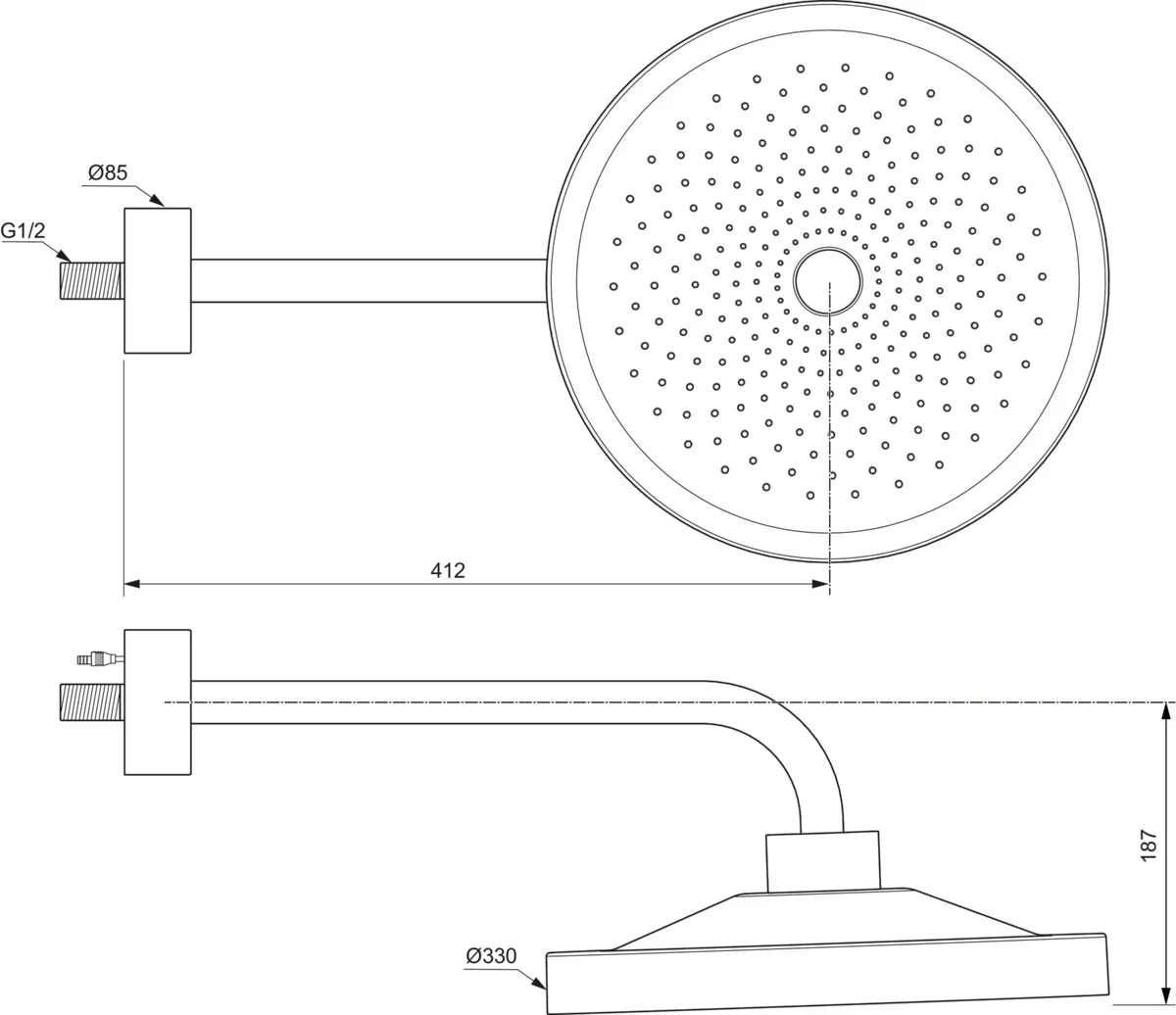Regenbrause Idealrain Solos mit Wandanschluss mit LED-Leuchtring Chrom Regenbrause Idealrain Solos mit Wandanschluss mit LED-Leuchtring Chrom