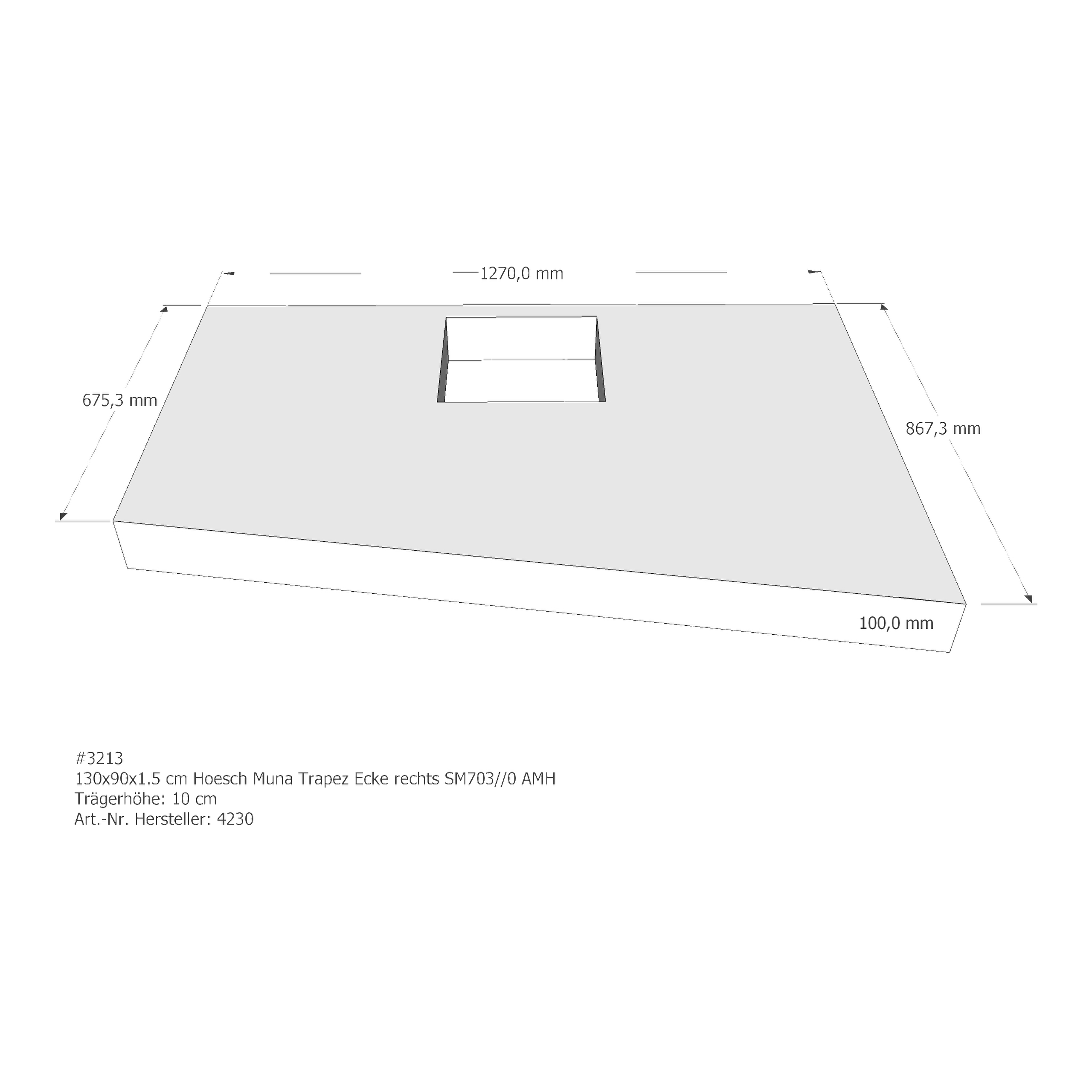 Duschwannenträger Hoesch Muna 130x90x1,5 cm Trapez Ecke rechts SM703//0