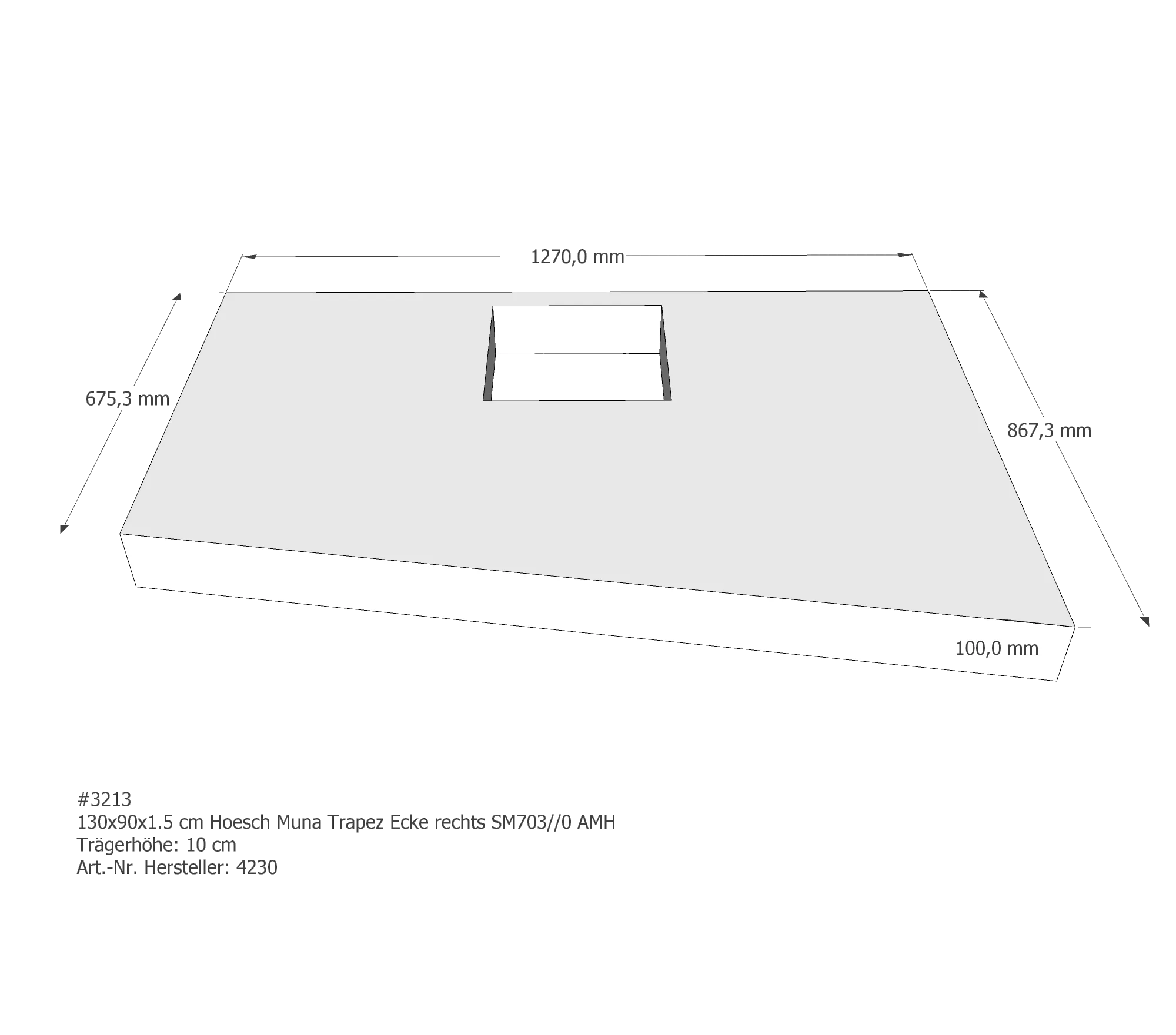 Duschwannenträger für Hoesch Muna rechts 130 × 90 × 1,5 cm