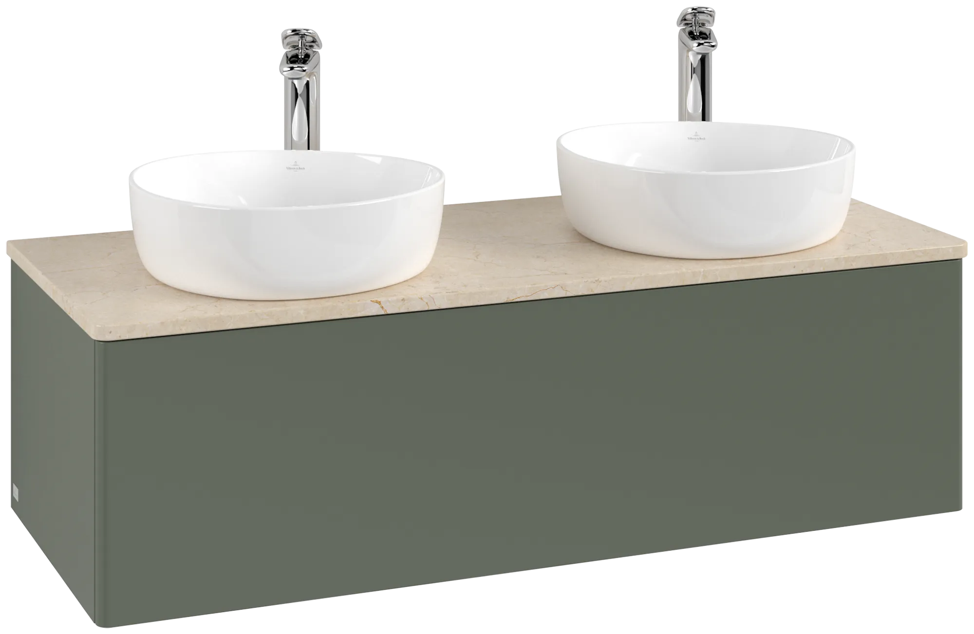 Villeroy & Boch Waschtischunterschrank „Antao“ 1200 × 360 × 500 mm Leaf Green Matt Lacquer, für links und rechts, ohne Beleuchtung Villeroy & Boch Waschtischunterschrank „Antao“ 1200 × 360 × 500 mm Leaf Green Matt Lacquer, für links und rechts, ohne Beleuchtung