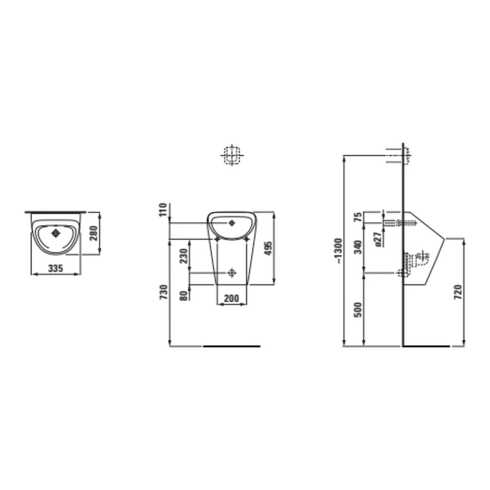 Laufen Absauge-Urinal VILA 2.0 spülrandlos 280 x 335 x 495 mm in weiß