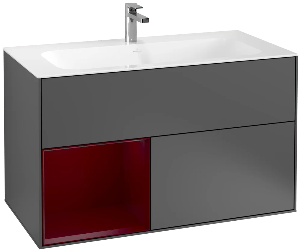 Villeroy & Boch Waschbeckenunterschrank Finion F03, Anthracite Matt Lacquer / Peony Matt Lacquer, 996x591x498 mm, mit Beleuchtung und Push-to-open Funktion Villeroy & Boch Waschbeckenunterschrank Finion F03, Anthracite Matt Lacquer / Peony Matt Lacquer, 996x591x498 mm, mit Beleuchtung und Push-to-open Funktion