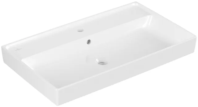 Villeroy & Boch Schrankwaschtisch aus TitanCeram geschliffen „Collaro“ 800 × 465 × 160 mm, mit Hahnlochbohrung, Hahnlochposition mittig in Weiß Alpin