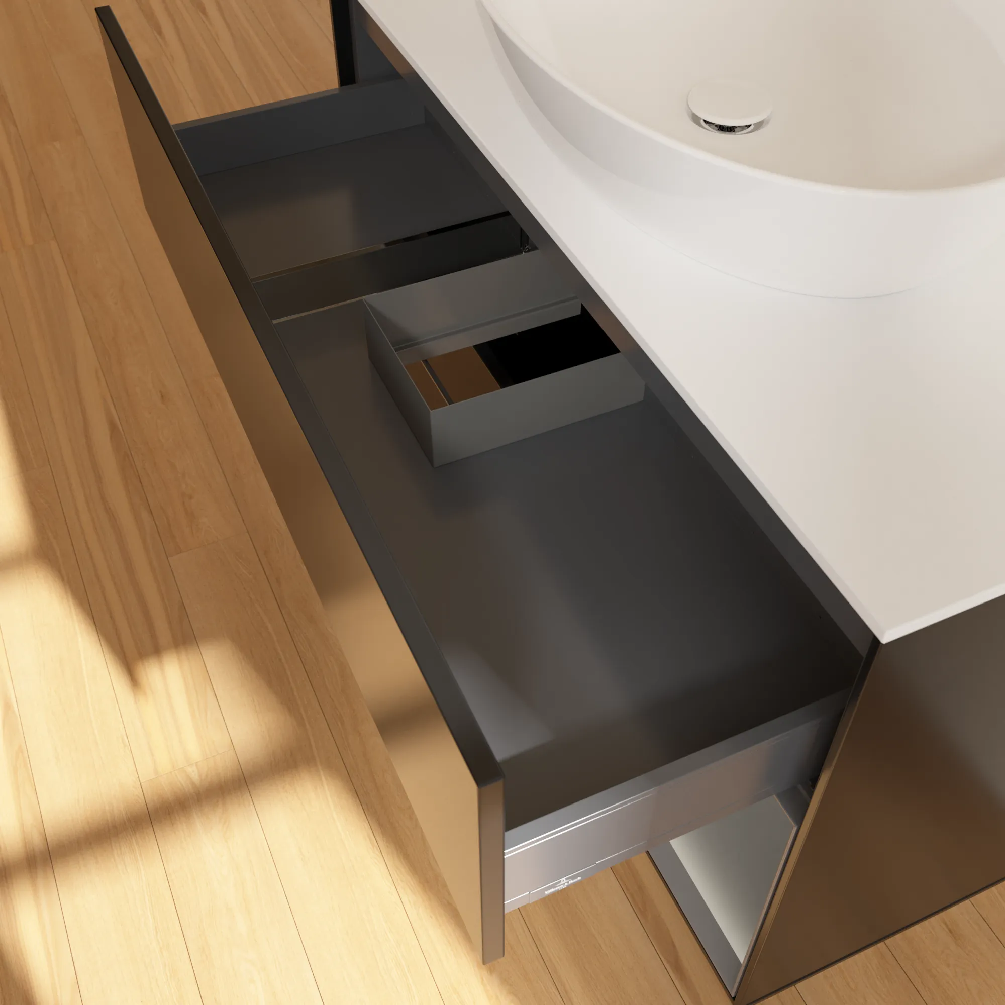 Villeroy & Boch Waschbeckenunterschrank Finion F90, 1000 x 603 x 501 mm, Black Matt Lacquer, mit Beleuchtung und SoftClosing Villeroy & Boch Waschbeckenunterschrank Finion F90, 1000 x 603 x 501 mm, Black Matt Lacquer, mit Beleuchtung und SoftClosing