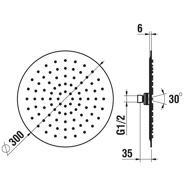 Kopfbrause Ø300mm, Edelstahl Rund Ohne Brausenarm Mit RubiClean Selbstreinigender Strahlformer Verkalkungsarm Durchfluss/Geräuschgruppe: 11 l/min (3 bar)