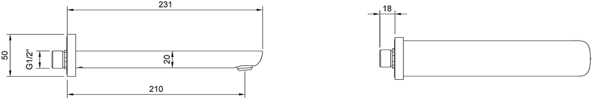 Badewannenauslauf „O.novo“ 23,1 cm in Chrom Badewannenauslauf „O.novo“ 23,1 cm in Chrom