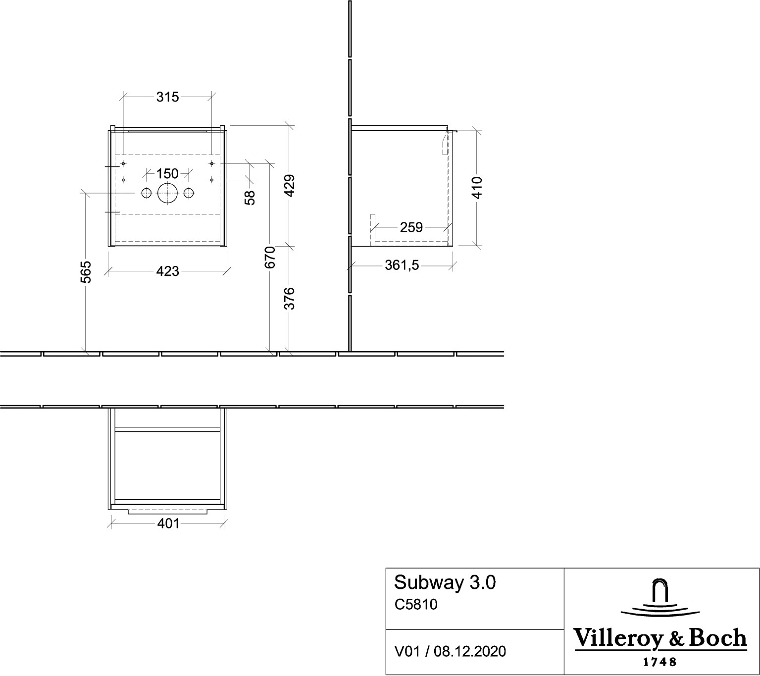 Villeroy & Boch Waschtischunterschrank mit Tür „Subway 3.0“ für Schrankwaschtisch 423 × 429 × 378 mm Taupe, 1 Tür, für Becken mittig, Anschlag links Villeroy & Boch Waschtischunterschrank mit Tür „Subway 3.0“ für Schrankwaschtisch 423 × 429 × 378 mm Taupe, 1 Tür, für Becken mittig, Anschlag links