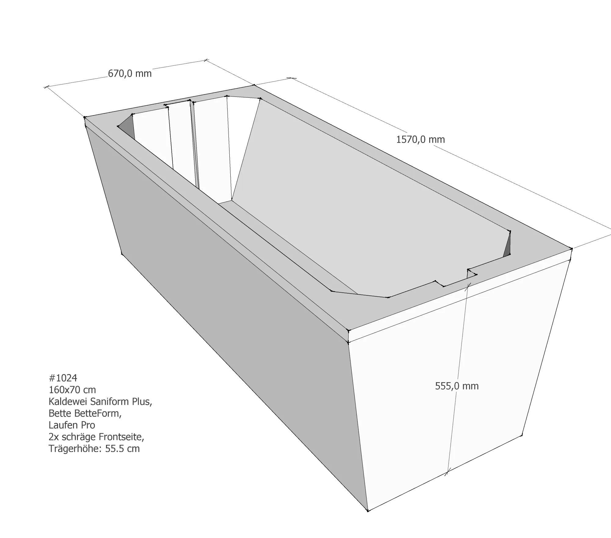Badewannenträger für Wannenträger Bette Betteform, Kaldewei Saniform Plus, Laufen Pro 160x70x cm 160 × 70 cm