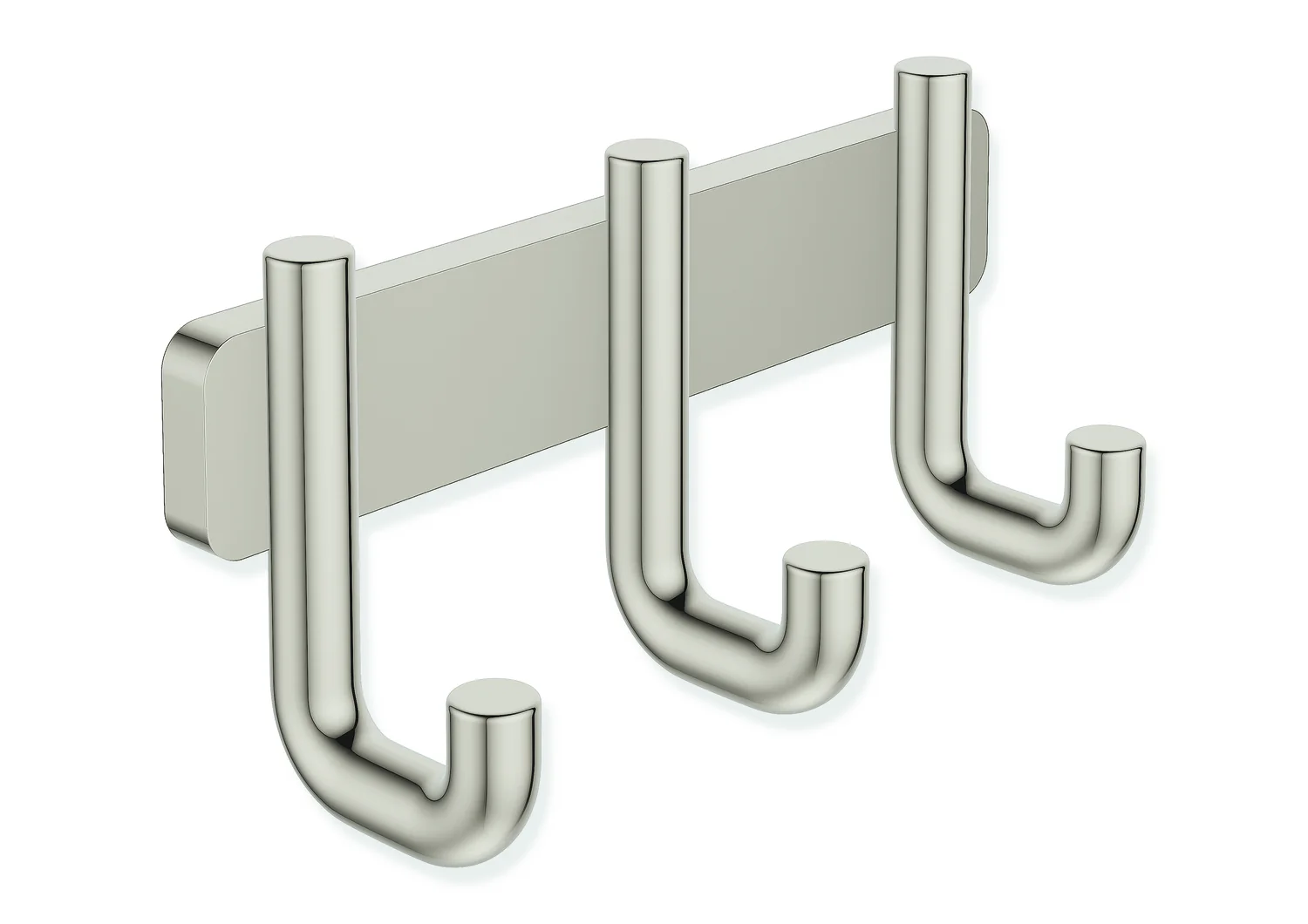 HEWI Hakenleiste Serie 480, PVD-beschichtet, Nickel glänzend, 145 mm breit, 70 mm hoch, 47 mm tief, Durchmesser 11 mm