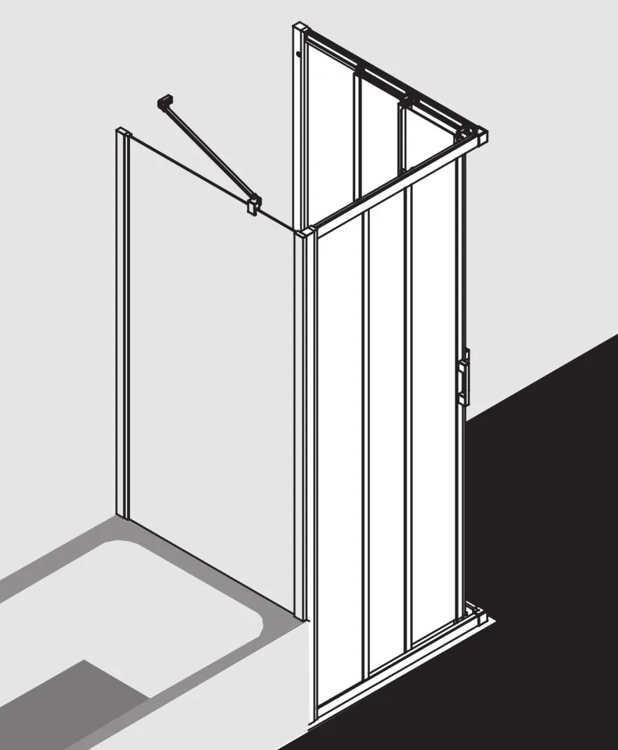 Kermi Duschtür Eckeinstieg 3-teilig (Gleittüren) Halbteil links „LIGA“ 185 cm Glas Klar, Profile Silber Hochglanz, Schiebetür dreiteilig