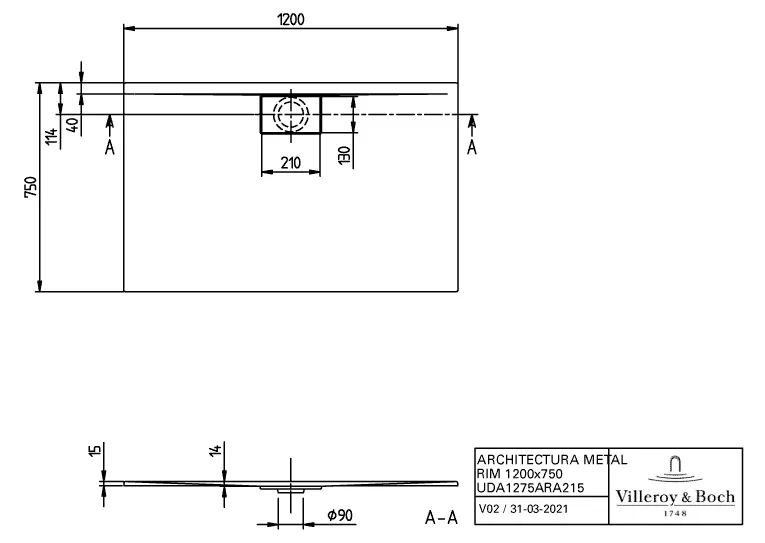 Villeroy & Boch rechteck Duschwanne „Architectura MetalRim“ 120 × 75 cm ohne Oberflächenbeschichtung, in Weiß Alpin Villeroy & Boch rechteck Duschwanne „Architectura MetalRim“ 120 × 75 cm ohne Oberflächenbeschichtung, in Weiß Alpin