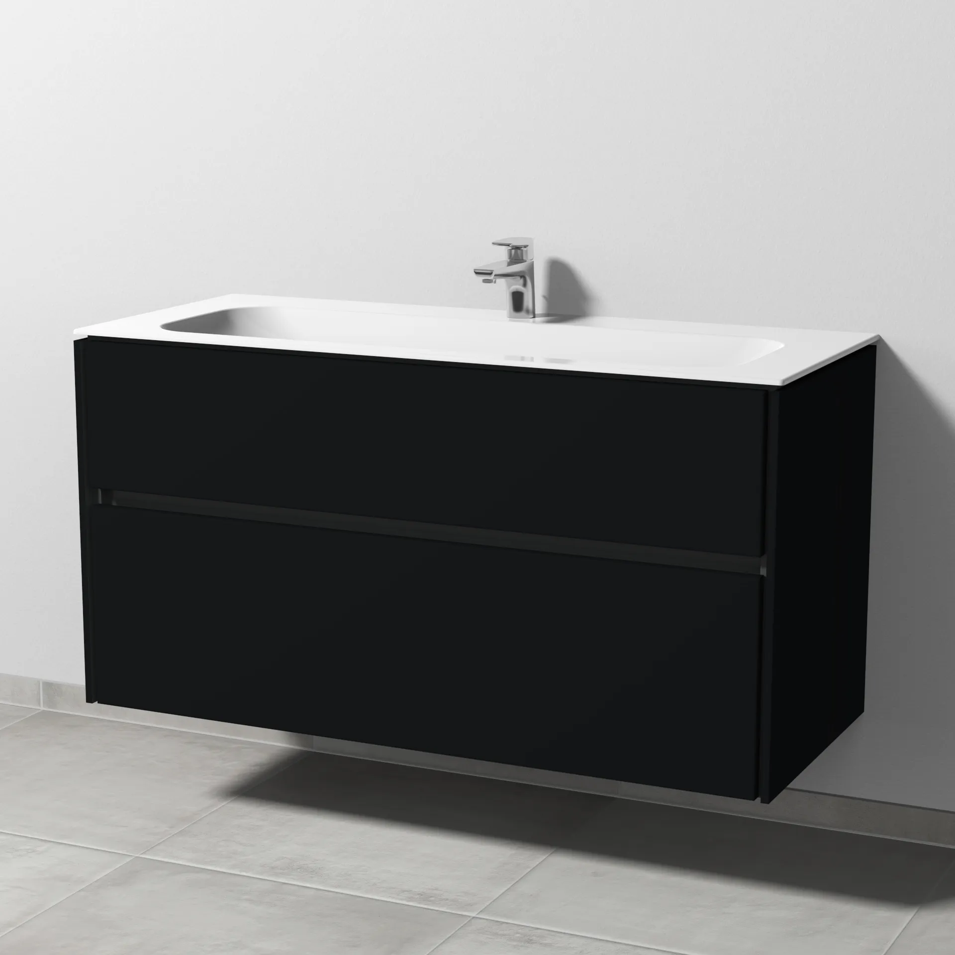 Keramik-Waschtisch-Set mit Waschtischunterschrank „Twiga“ 119 × 50 × 61 cm in Schwarz (matt), mit Hahnlochbohrung, ohne Beleuchtung