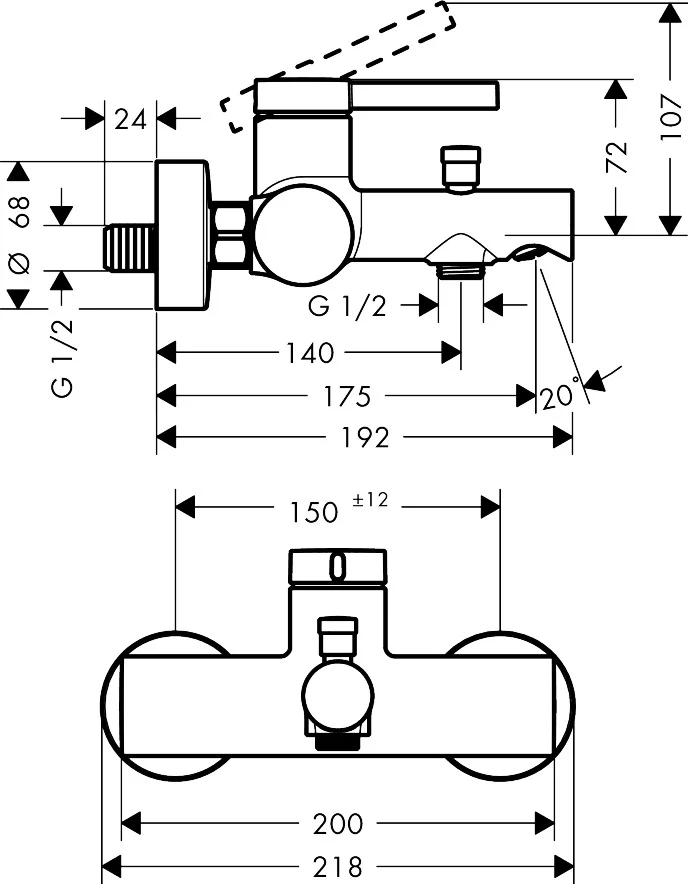 Hansgrohe Zesis S Einhebel-Wannenmischer Aufputz, Chrom, Ausladung 175 mm, DN15, 2 Verbraucher
