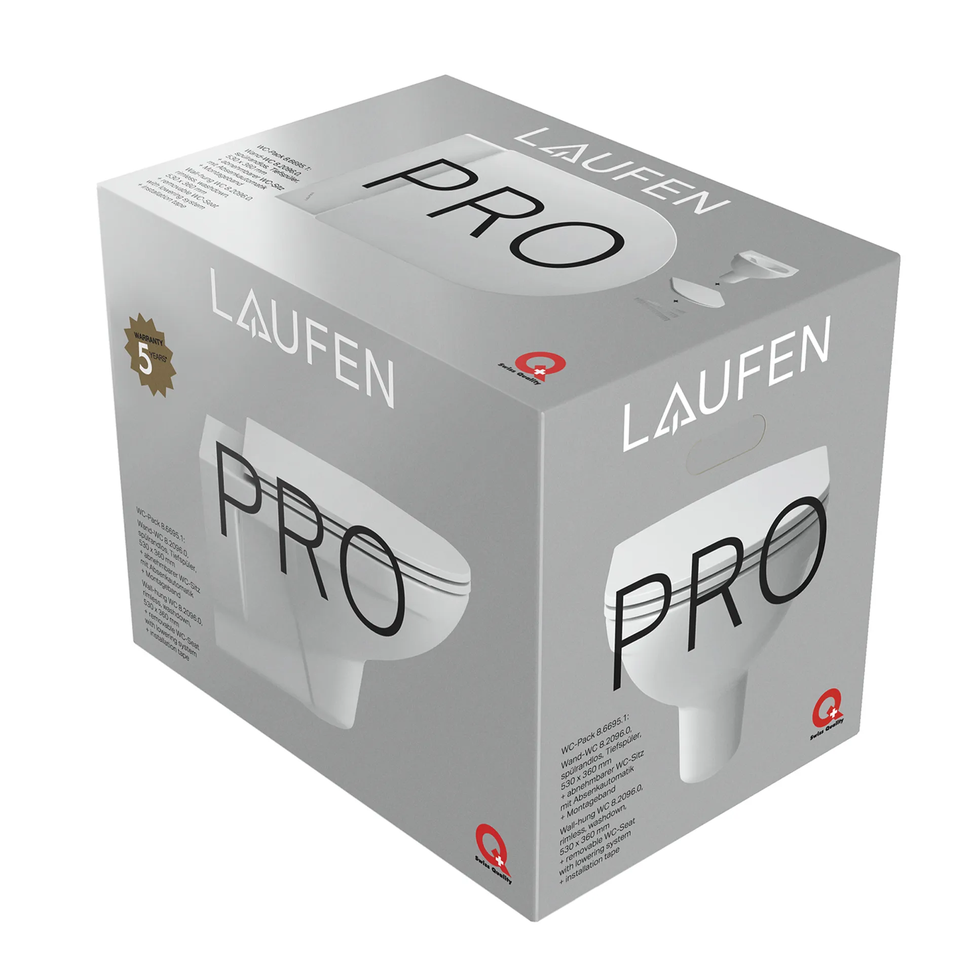 Tiefspül-WC wandhängend+Sitz PRO Pack 560x360x350 spülrandlos weiß
