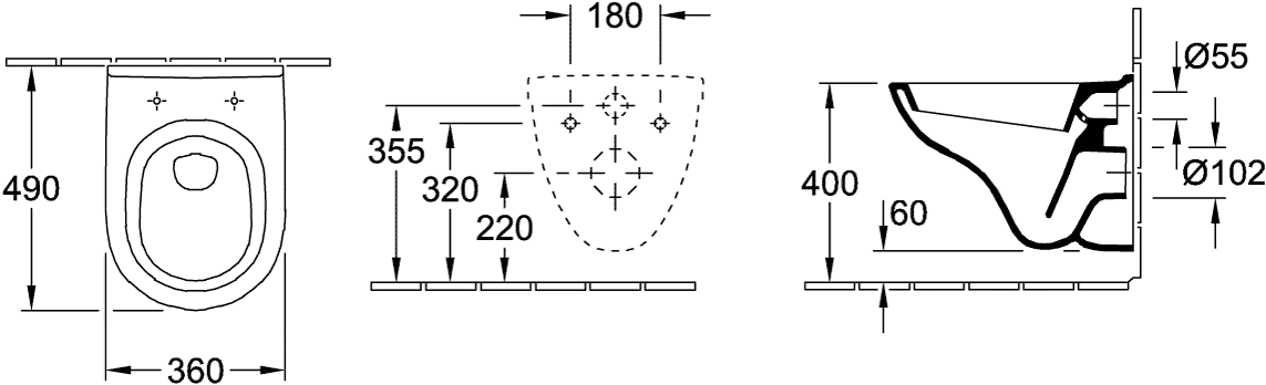 Tiefspül-WC Compact O.novo 568810, 360 x 490 x 330 mm, Oval, wandhängend, Abgang waagerecht, Weiß Alpin Tiefspül-WC Compact O.novo 568810, 360 x 490 x 330 mm, Oval, wandhängend, Abgang waagerecht, Weiß Alpin