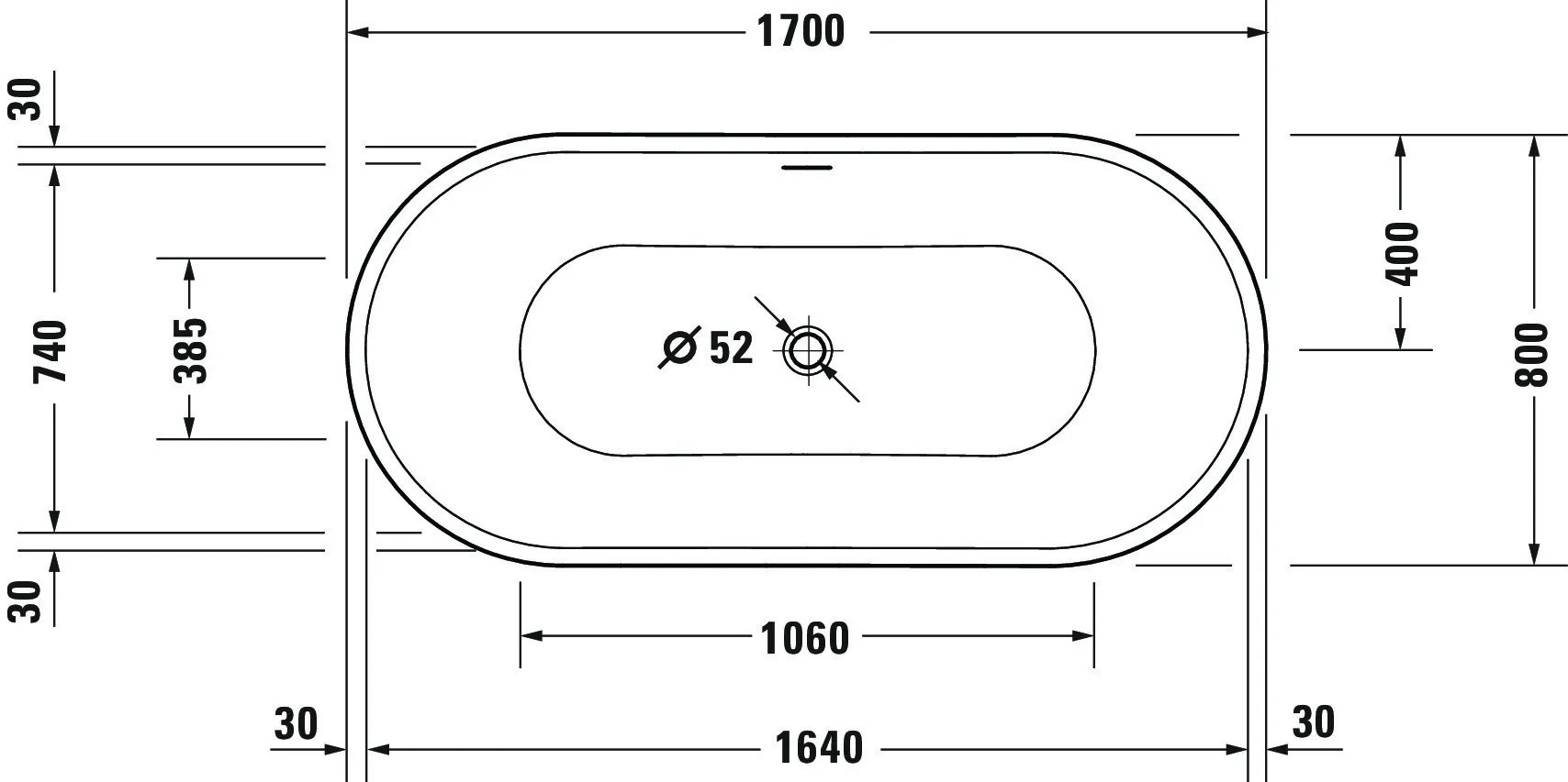 Duravit Badewanne „DuraSenja“ freistehend oval 170 × 80 cm