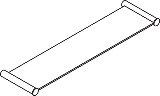 Ablage des Systems 162, Edelstahl, PVD, bestehend aus seitlichen Halteelementen und Ablagefläche aus Glas, 450 mm breit, 122 mm tief, in Farbe CK (messing glänzend)