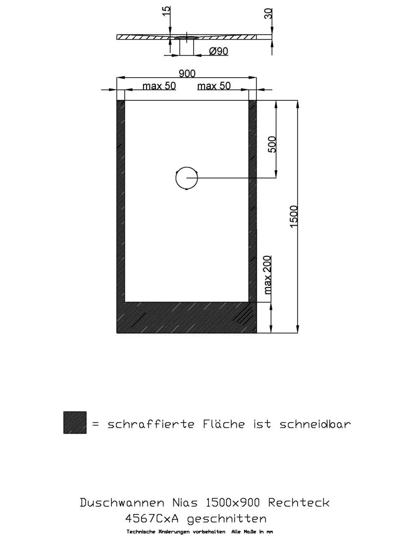 Hoesch rechteck Duschwanne geschnitten „Nias“ mit strukturierter Oberfläche 150 × 90 cm ohne Oberflächenbeschichtung, in Weiß
