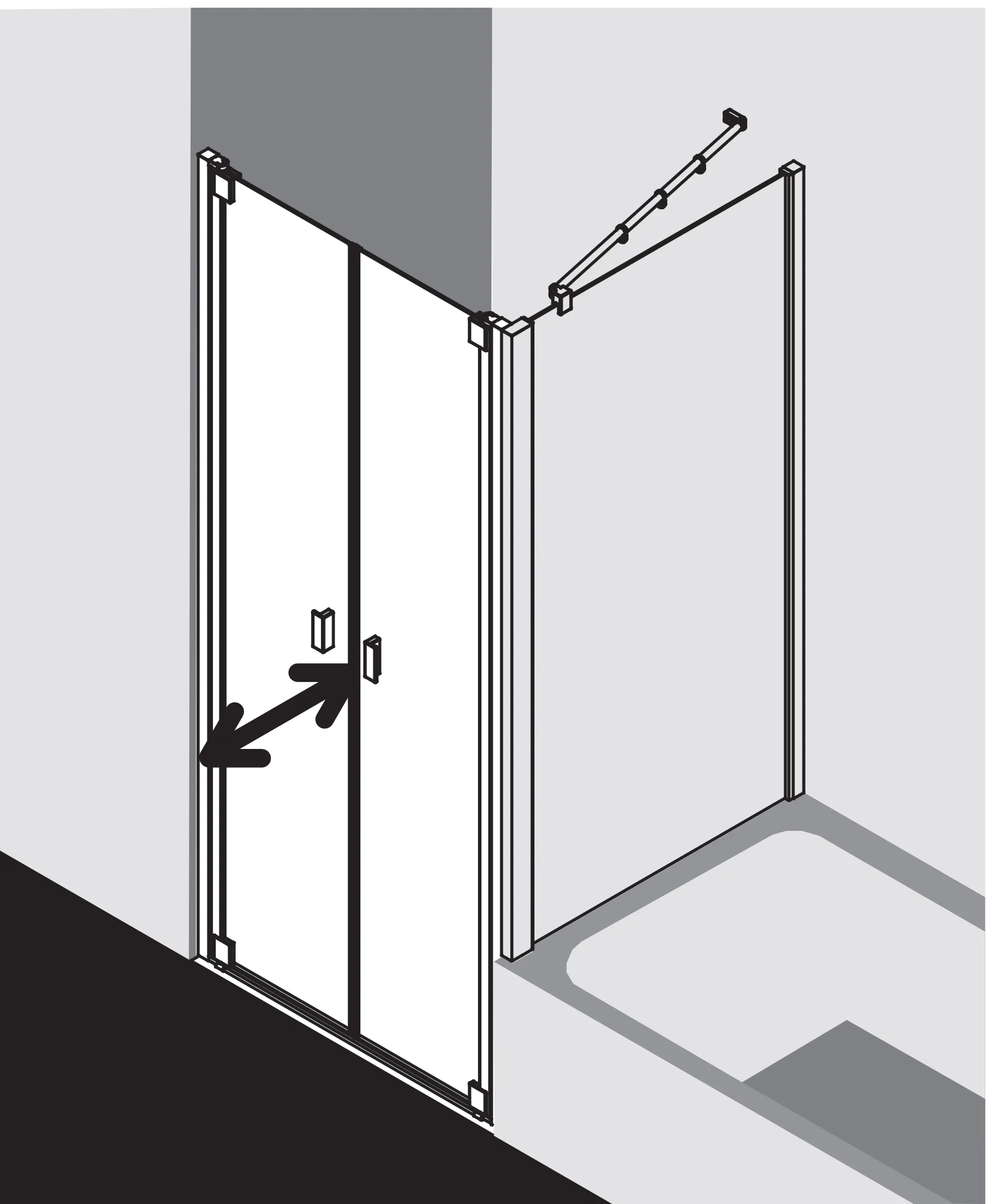Kermi Pendeltür für Nische und Ecke „RAYA“ Glas Klar Dekor Stripe 3, Profile Silber Mattglanz, BV: 1193 - 1253 mm GAK: 1180 - 1230 mm WE: 1193 - 1253 mm H: 2000 mm Kermi Pendeltür für Nische und Ecke „RAYA“ Glas Klar Dekor Stripe 3, Profile Silber Mattglanz, BV: 1193 - 1253 mm GAK: 1180 - 1230 mm WE: 1193 - 1253 mm H: 2000 mm