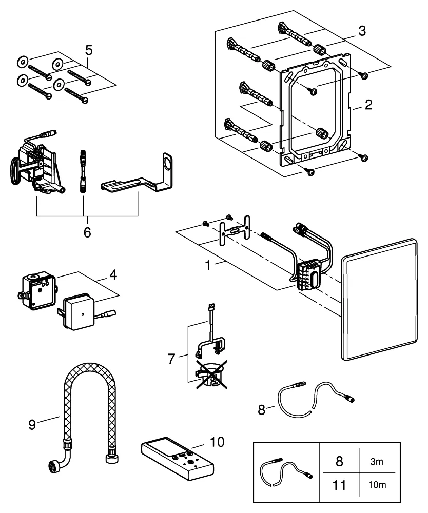 WC-Steuerung für Hand-Fernbetätigung 38934, für Wandeinbau-Spülkästen 6 - 9 l, zum Anschluss eines oder mehrerer potenzialfreier Taster, edelstahl