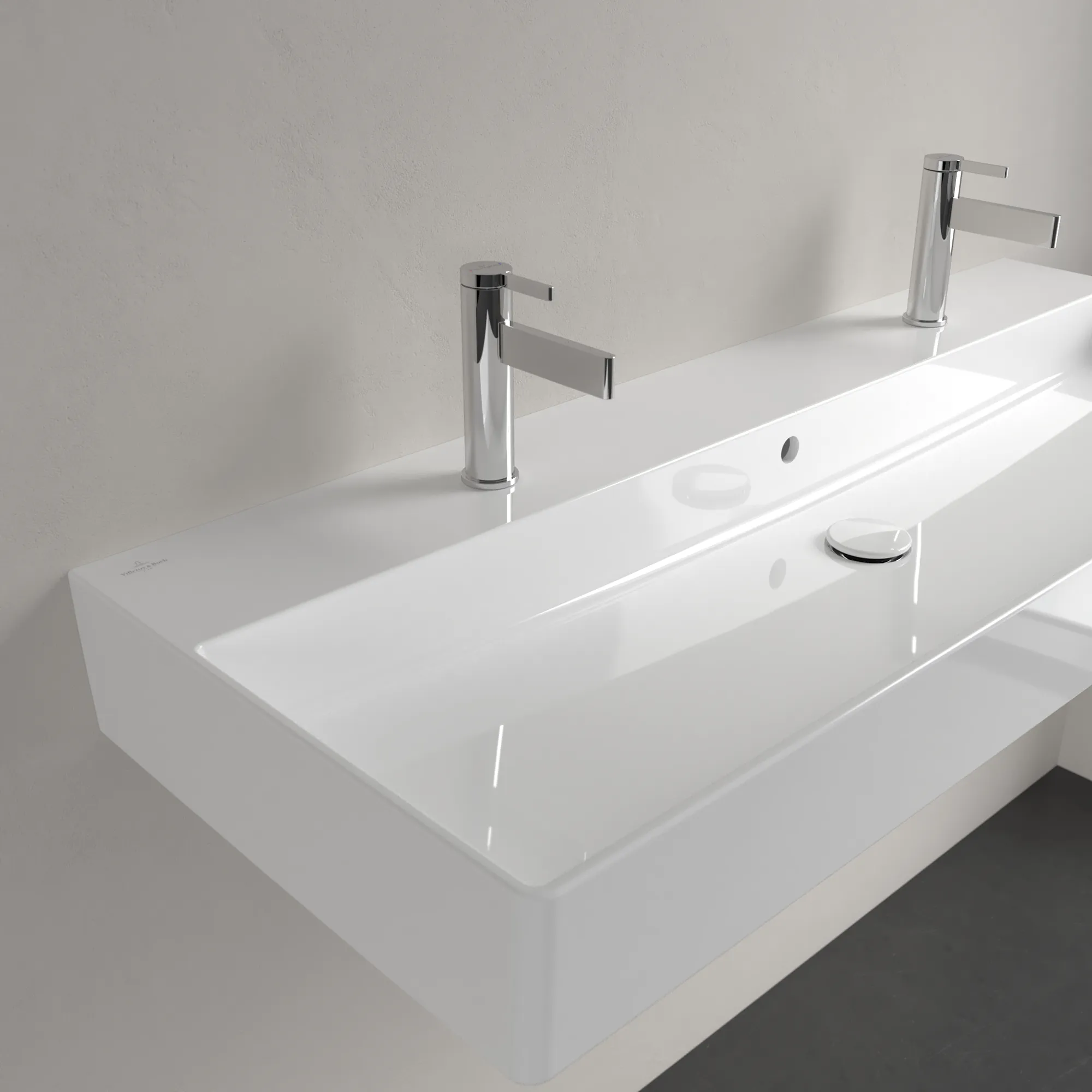 Villeroy & Boch Wandwaschbecken Memento 2.0, 1200x470x150 mm, glänzend weiß Alpin, TitanCeram, mit Überlauf, für zwei 1-Loch-Armaturen
