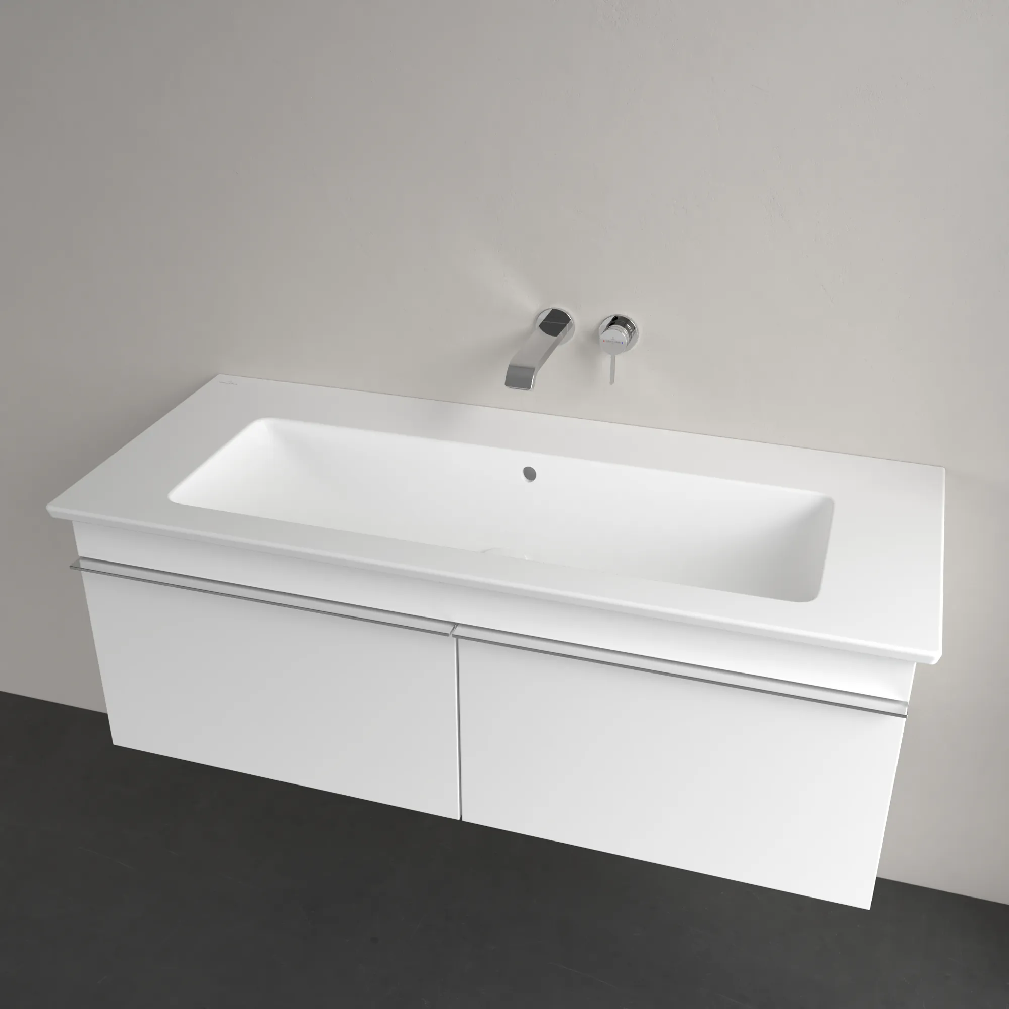 Villeroy & Boch Wandwaschtisch „Venticello“ 1200 × 500 × 175 mm, für Becken mittig, ohne Hahnlochbohrung in Stone White