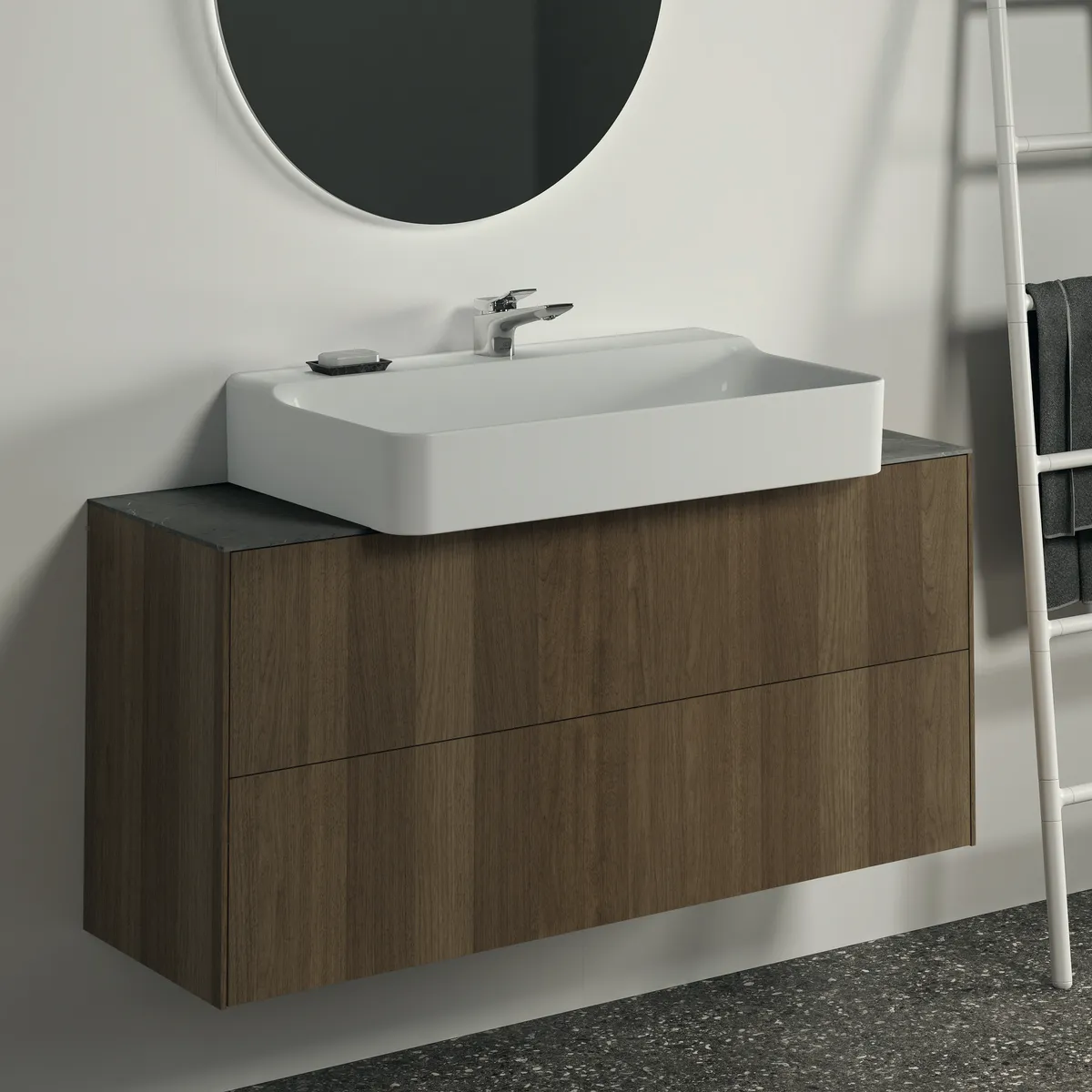 Waschtischplatte Conca, aus Keramik, 1202x373x6mm, Marmor Noir Desir