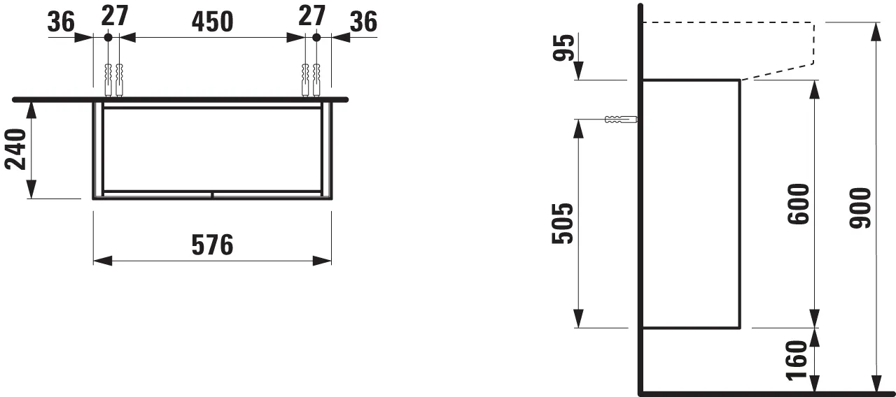 Laufen Waschtischunterbau „SONAR“ 240 × 600 × 580 mm Kupfer