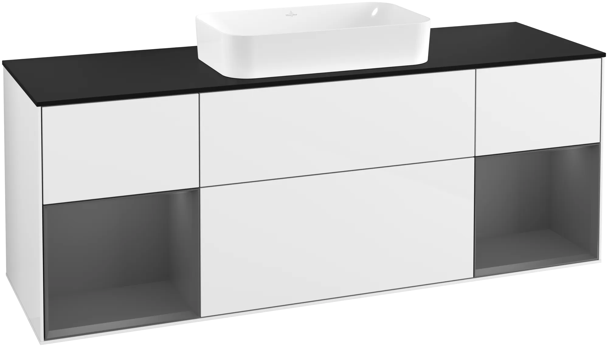 Villeroy & Boch Waschbeckenunterschrank Finion G33, 1600x603x501mm, Glossy White Lacquer / Anthracite Matt Lacquer / Glass Black Matt