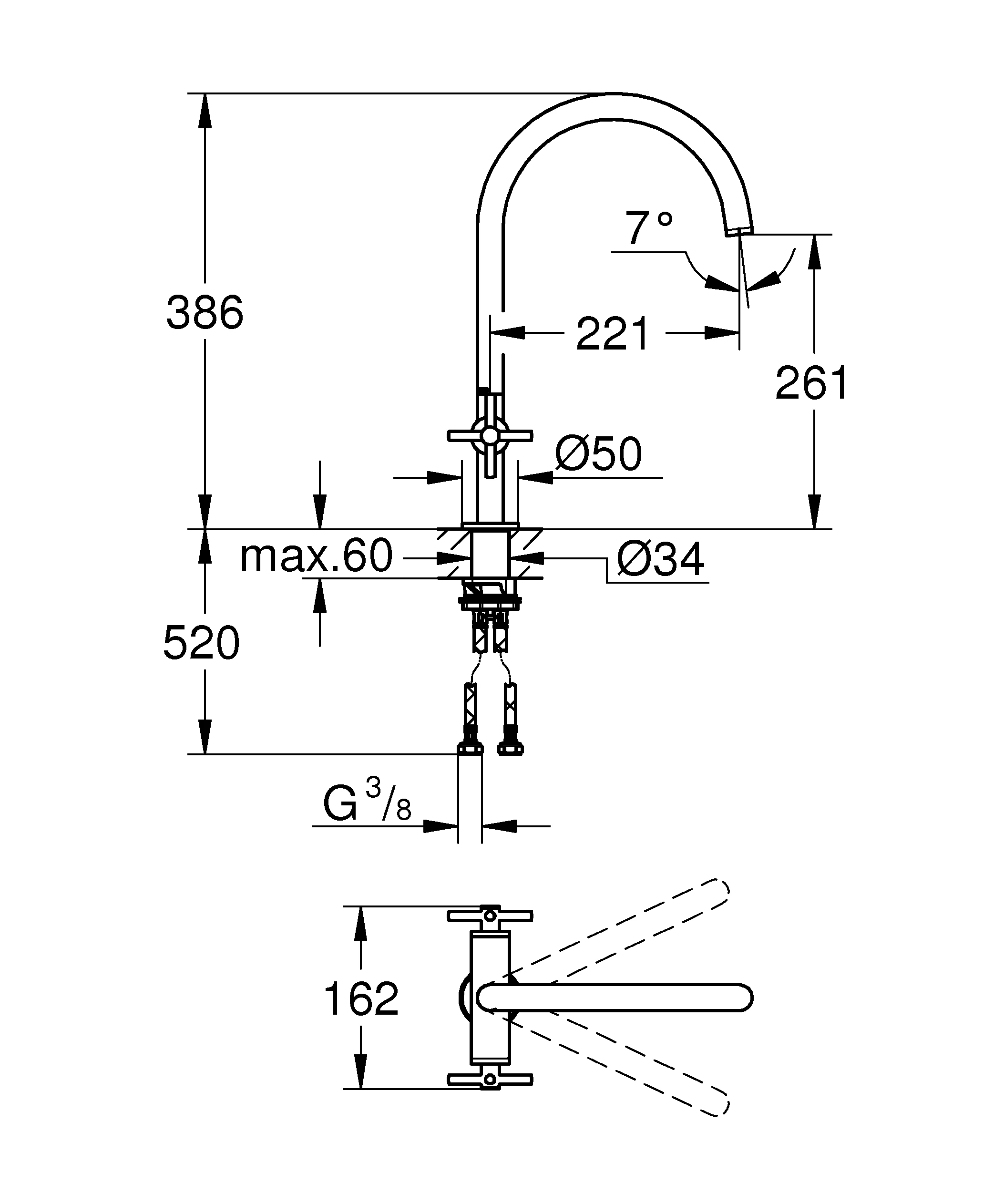 Zweigriff-Spültischbatterie Atrio 30609, C-Auslauf, Einlochmontage, chrom