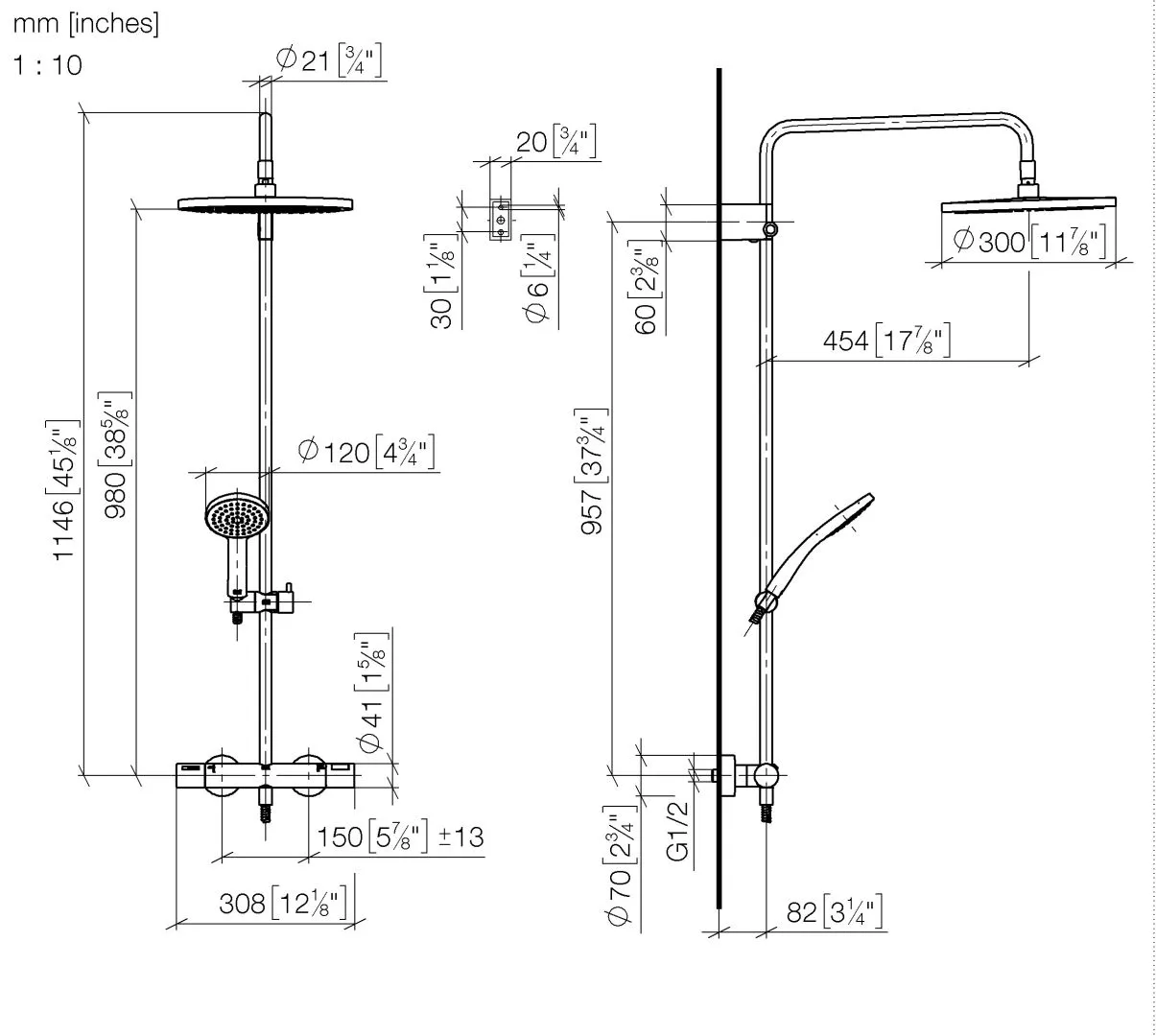 Dornbracht Showerpipe mit Brause-Thermostat, SERIENSPEZIFISCH Chrom, 300 mm, Höhe bis Regenbrause 980 mm Dornbracht Showerpipe mit Brause-Thermostat, SERIENSPEZIFISCH Chrom, 300 mm, Höhe bis Regenbrause 980 mm