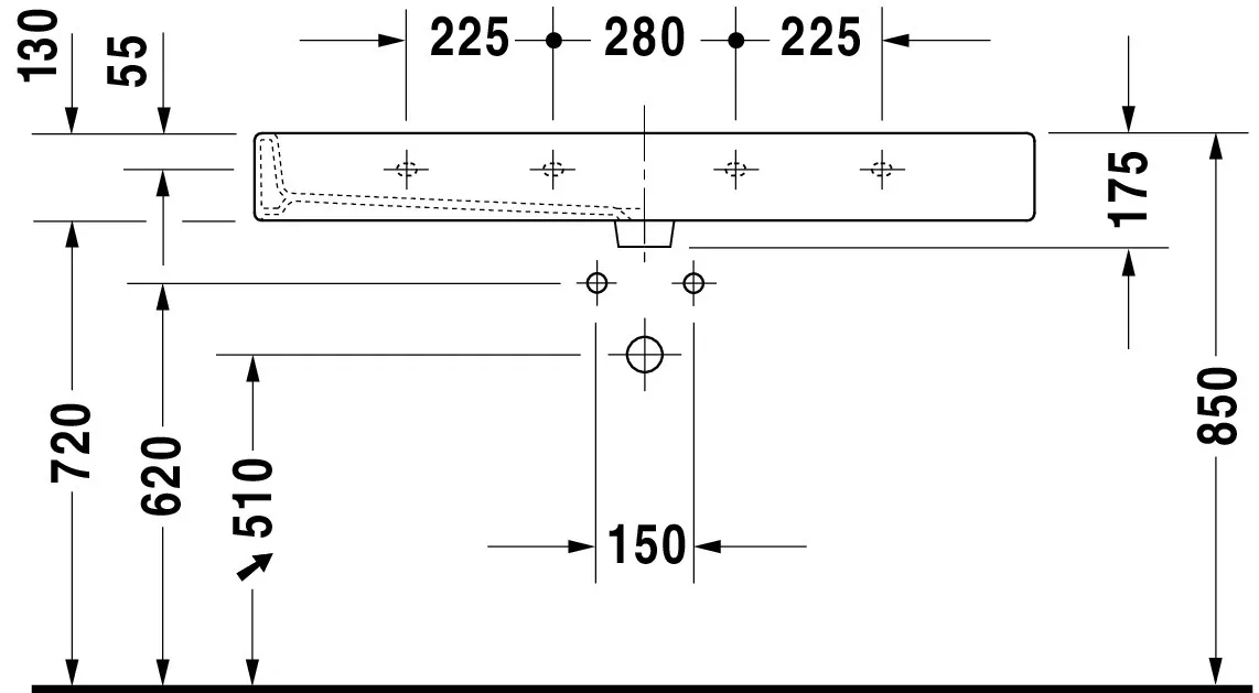 Wandwaschtisch „Vero“, mit Überlauf, Hahnlochposition mittig Wandwaschtisch „Vero“, mit Überlauf, Hahnlochposition mittig