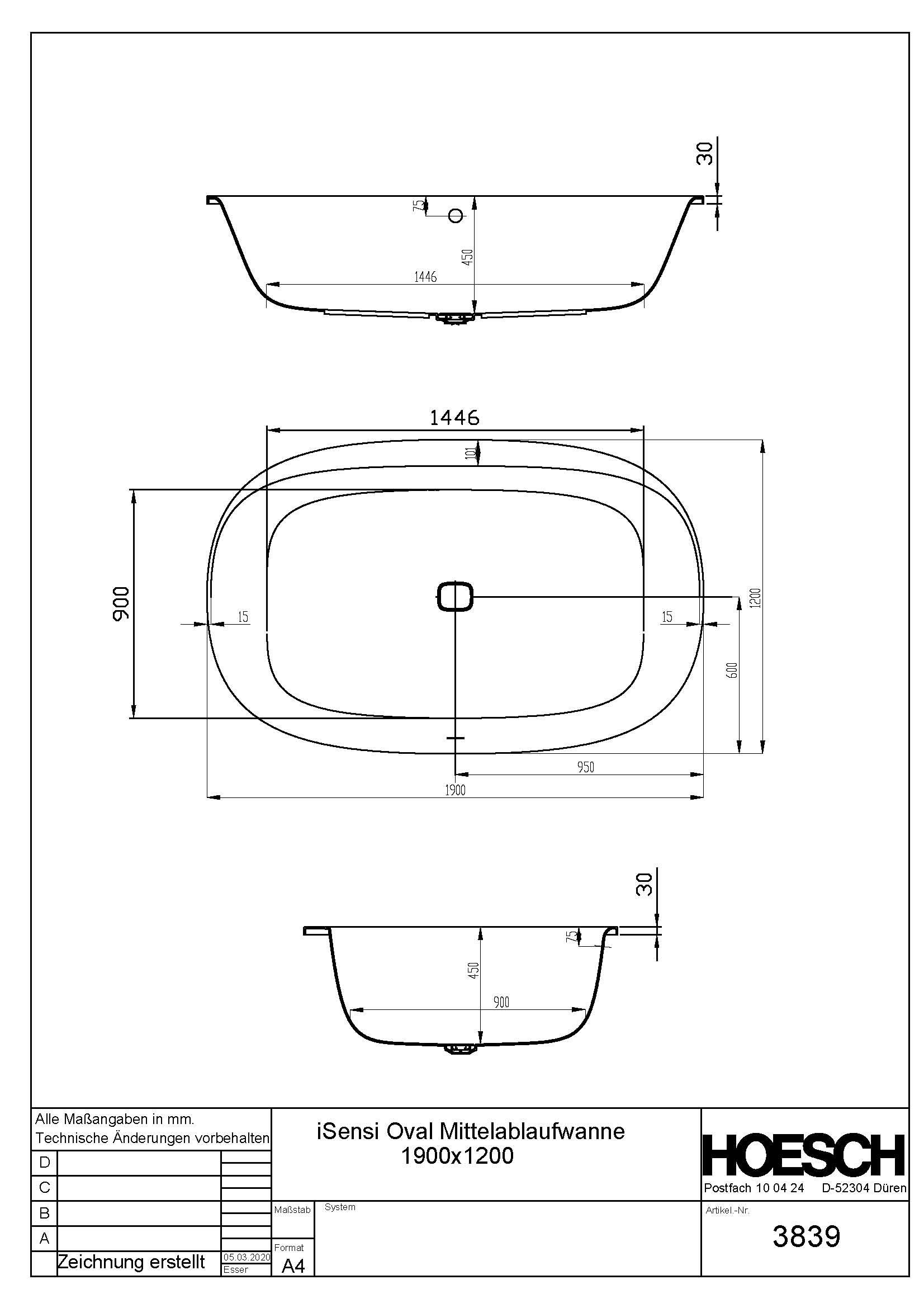 Hoesch Badewanne „iSensi“ oval 190 × 120 cm in 
