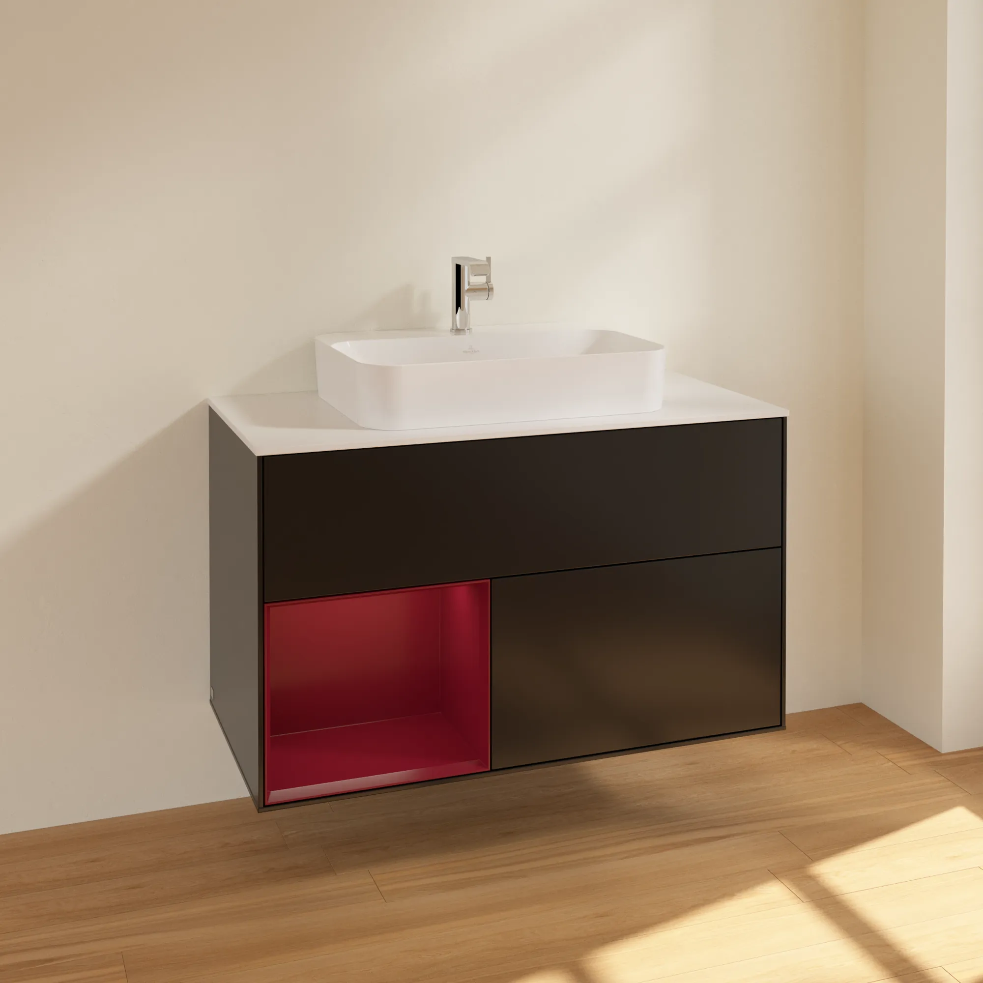 Villeroy & Boch Waschbeckenunterschrank Finion F36, 1000x603x501 mm, Black Matt Lacquer, mit Beleuchtung und Push-to-open Funktion