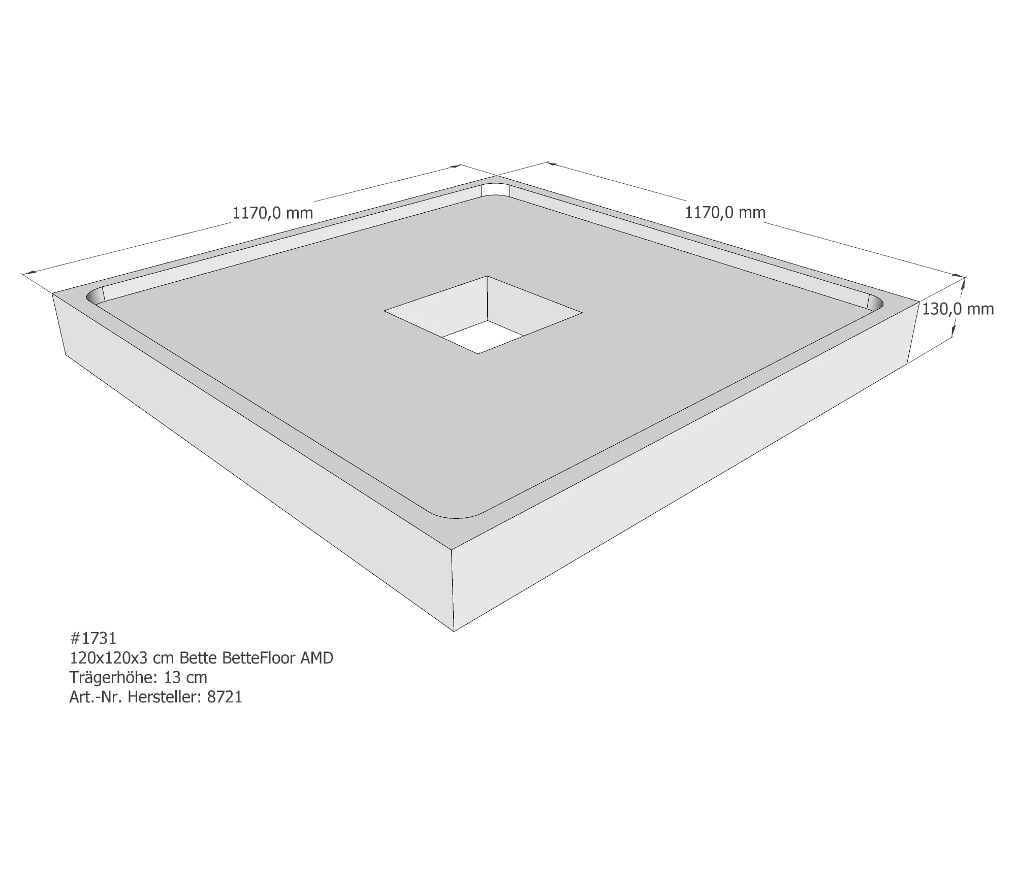 Duschwannenträger für Bette Floor 120 × 120 × 3 cm Duschwannenträger für Bette Floor 120 × 120 × 3 cm