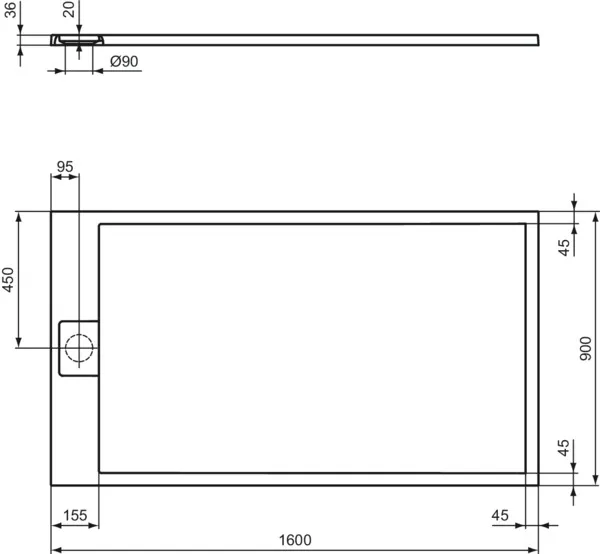 Ideal Standard Duschwanne „UltraFlatSi.life“ 90 × 160 cm in Quarzgrau